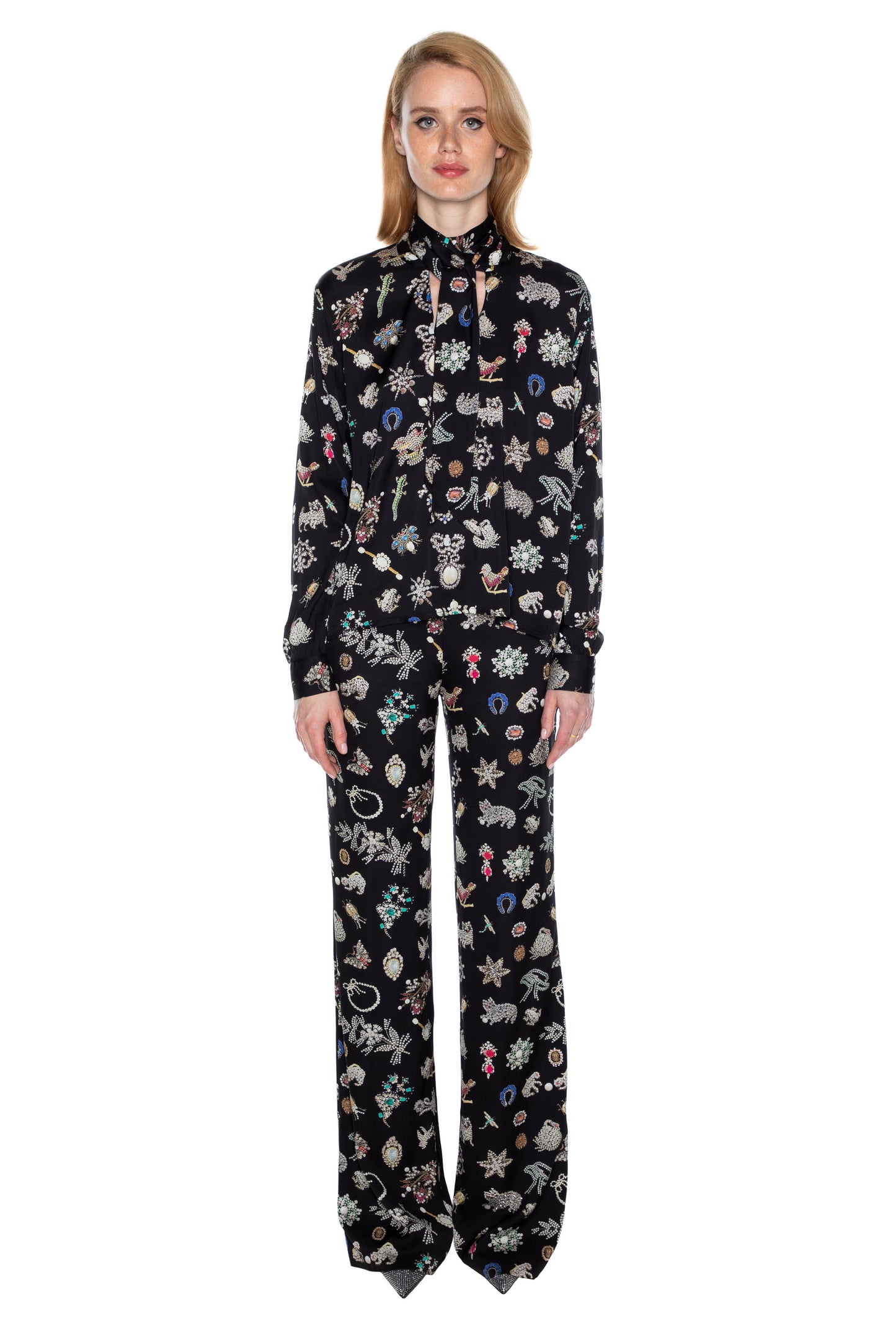 'BLACK DIAMOND PINS' SLIM KEITH TIE BLOUSE - TOPS - Libertine