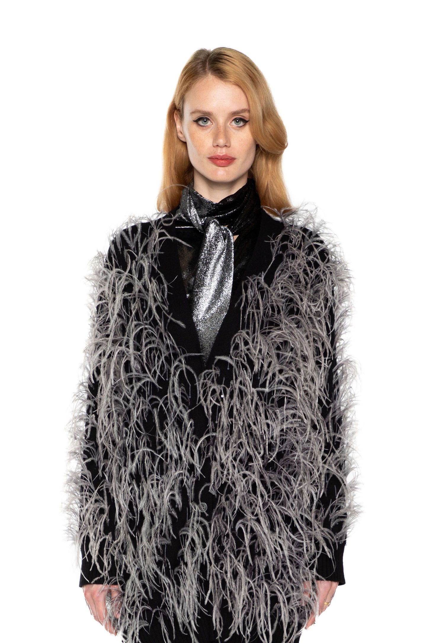 'WHAM BAM' GREY FEATHERY CARDIGAN - - Libertine