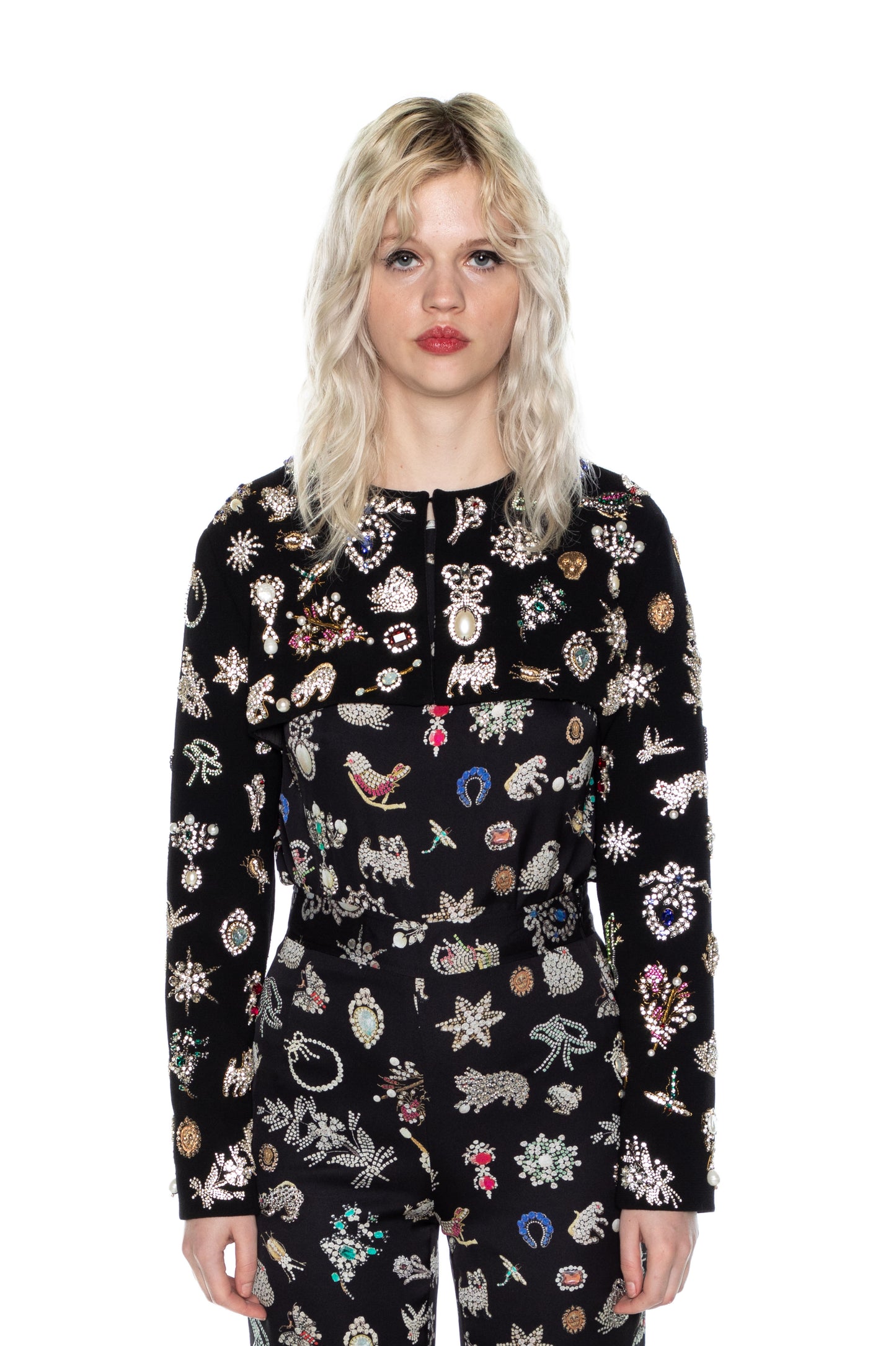 'EMBROIDERED BLACK DIAMOND PINS' FLY AWAY BOLERO - - Libertine