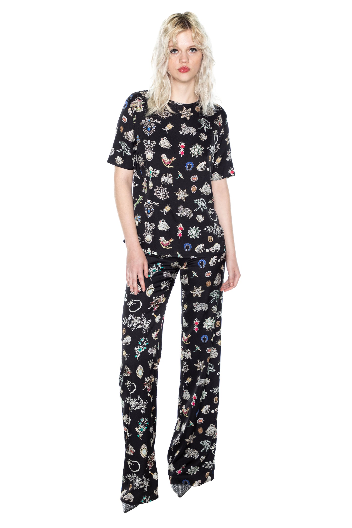 'BLACK DIAMOND PINS' SHORT SLEEVE BLOUSE - - Libertine