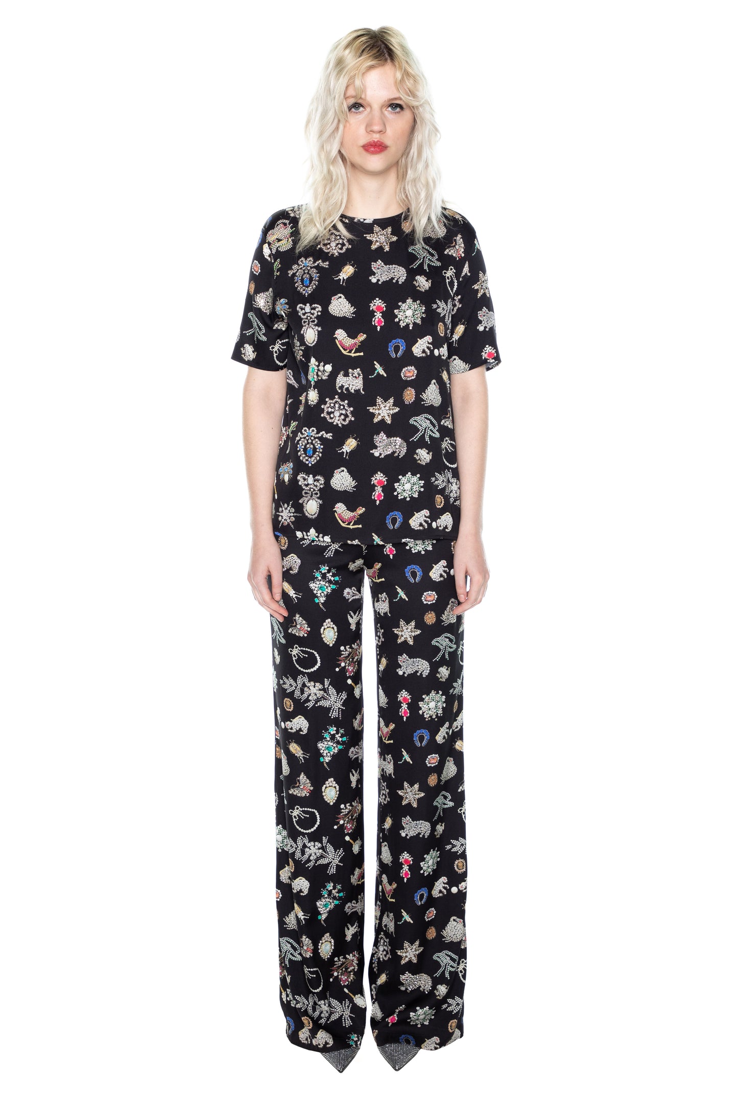 'BLACK DIAMOND PINS' SHORT SLEEVE BLOUSE - - Libertine