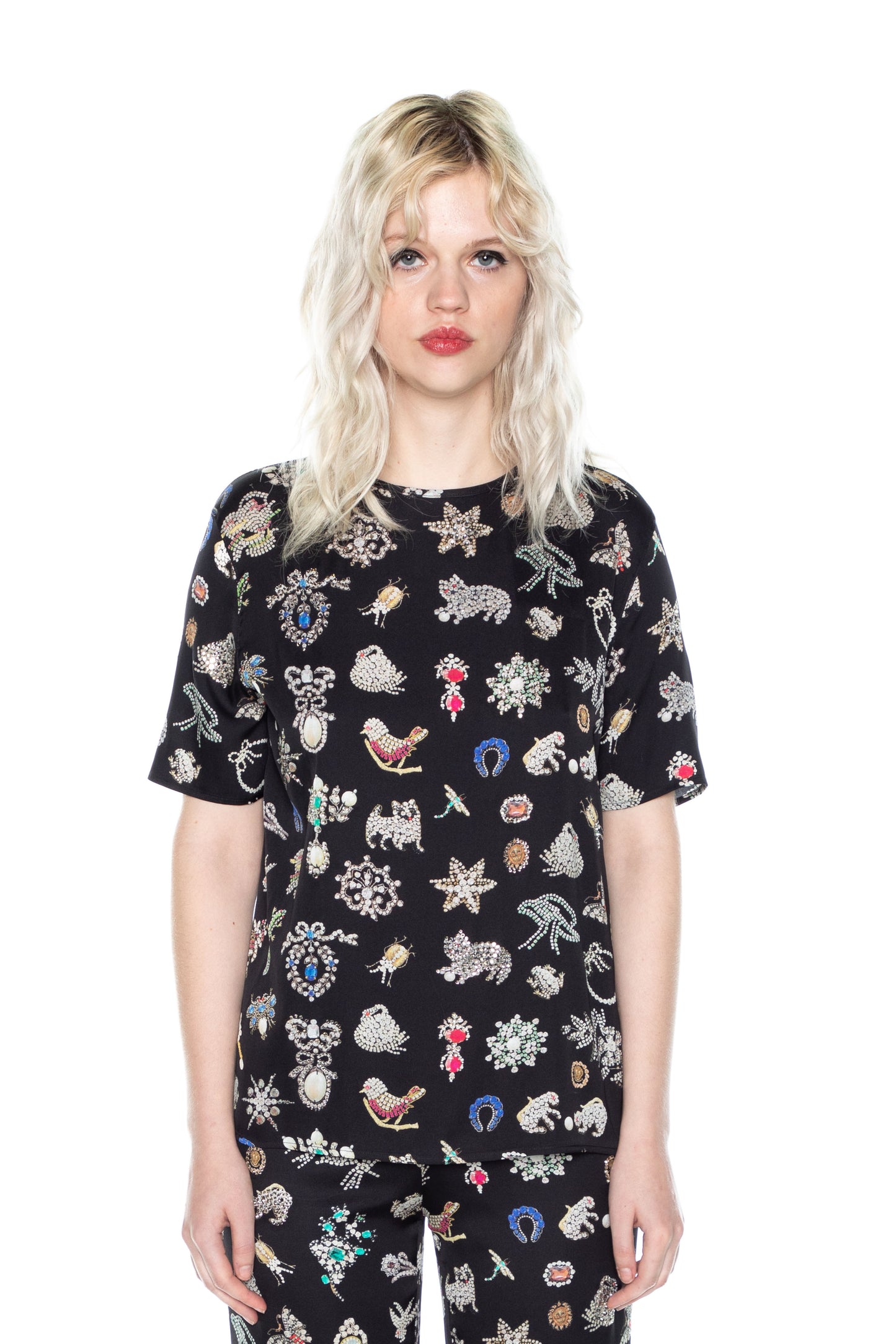 'BLACK DIAMOND PINS' SHORT SLEEVE BLOUSE - - Libertine