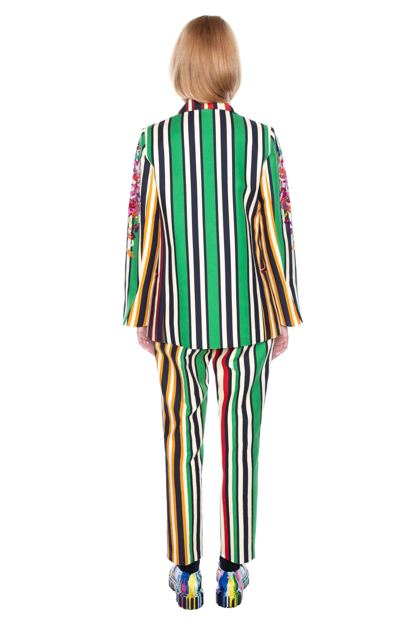 'EMBROIDERED ETON STRIPE' DOUBLE BREASTED BLAZER W/ EMBELLISHED SLEEVES - - Libertine