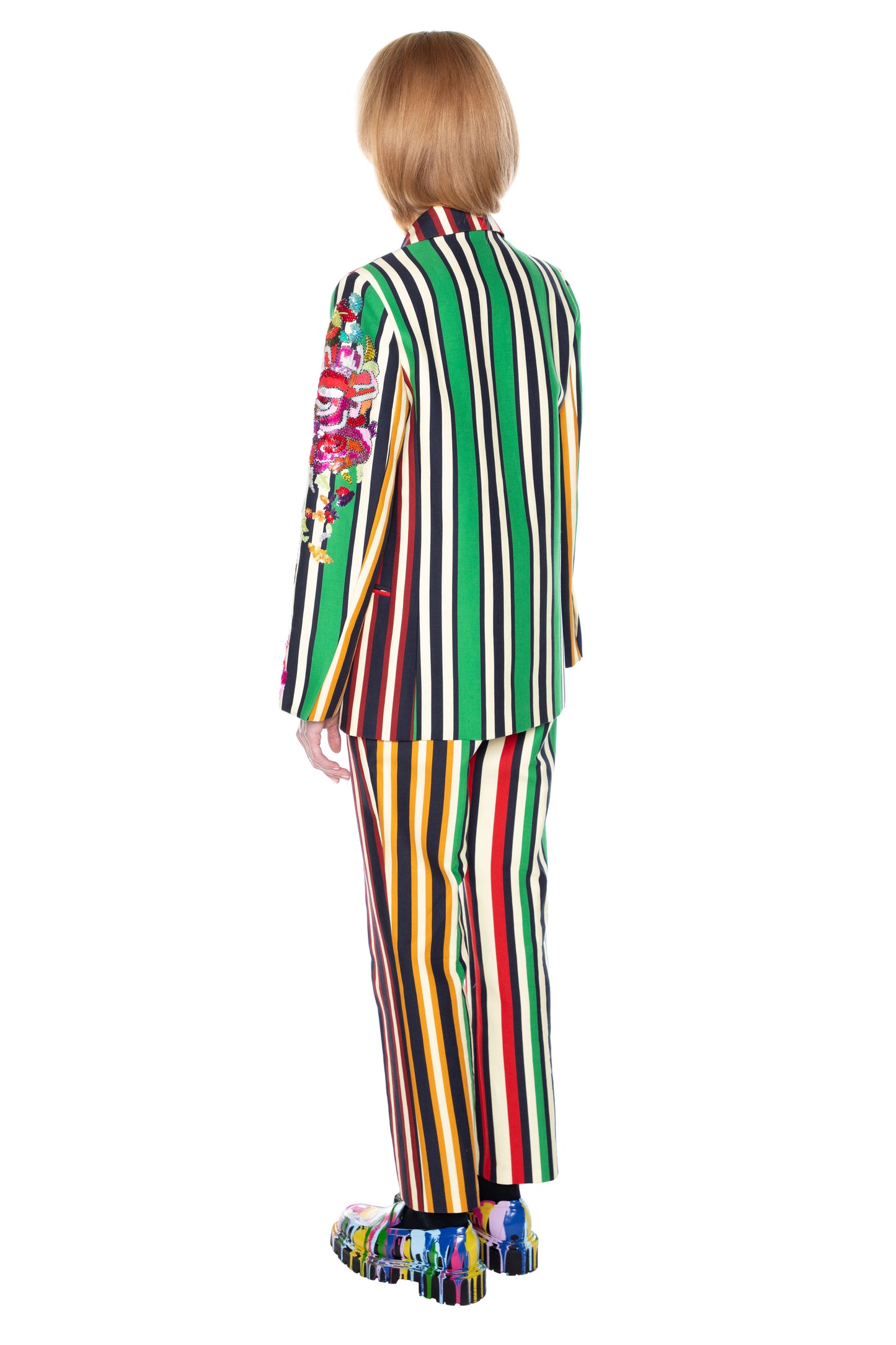 'EMBROIDERED ETON STRIPE' DOUBLE BREASTED BLAZER W/ EMBELLISHED SLEEVES - - Libertine