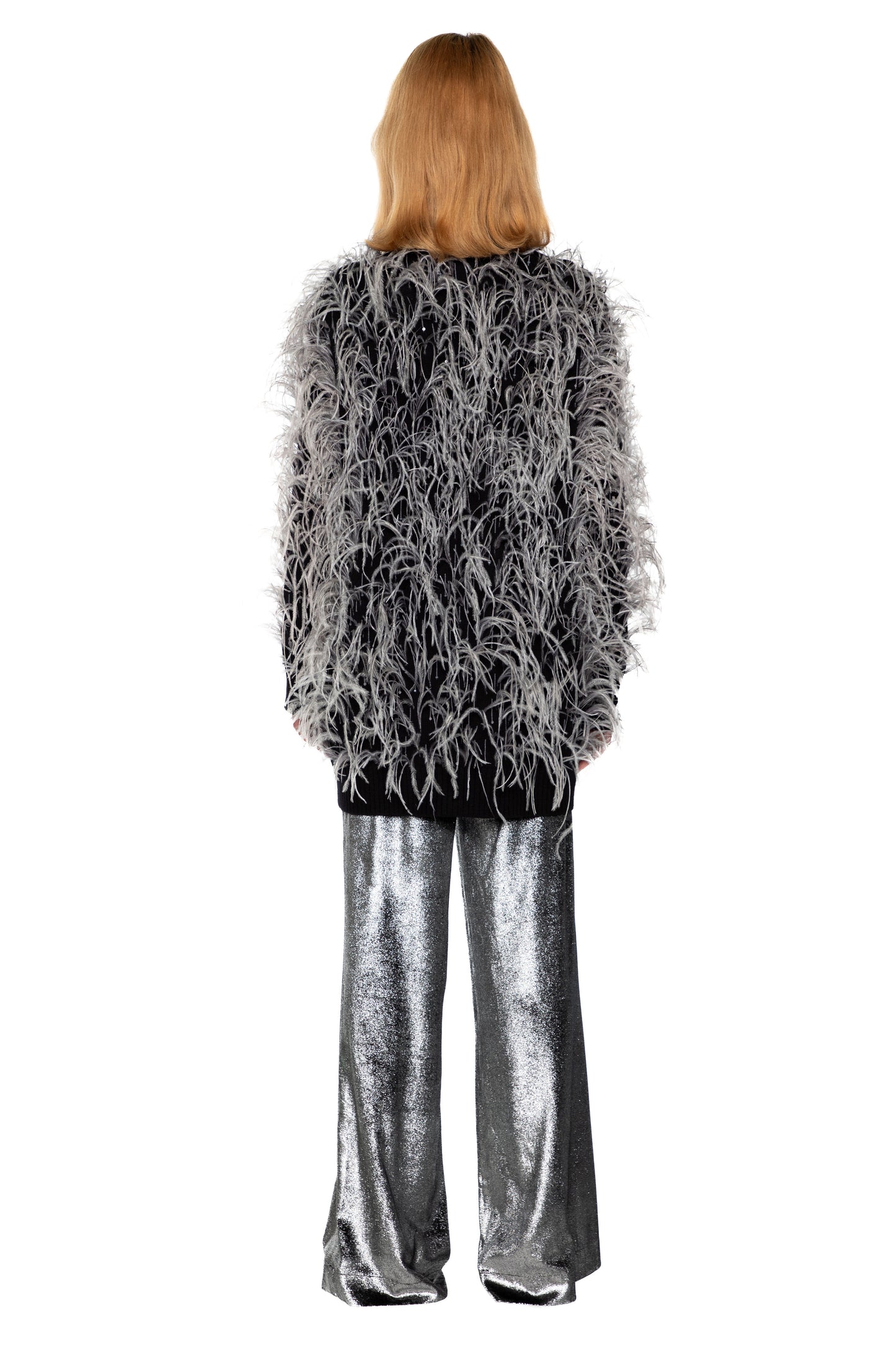 'WHAM BAM' GREY FEATHERY CARDIGAN - - Libertine