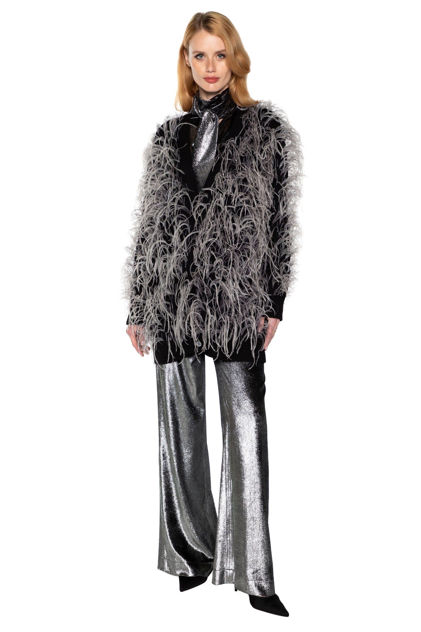 'WHAM BAM' GREY FEATHERY CARDIGAN - - Libertine