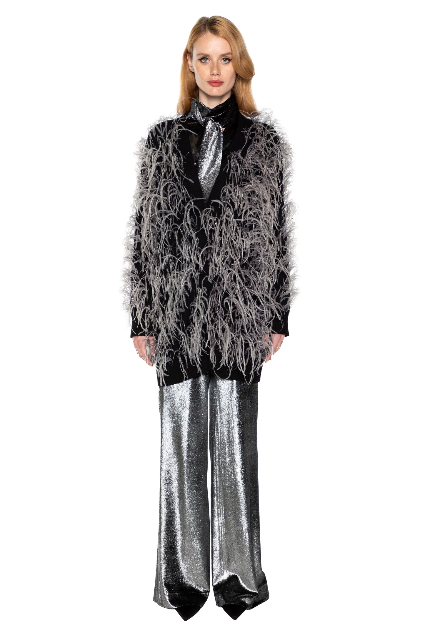 'WHAM BAM' GREY FEATHERY CARDIGAN - - Libertine