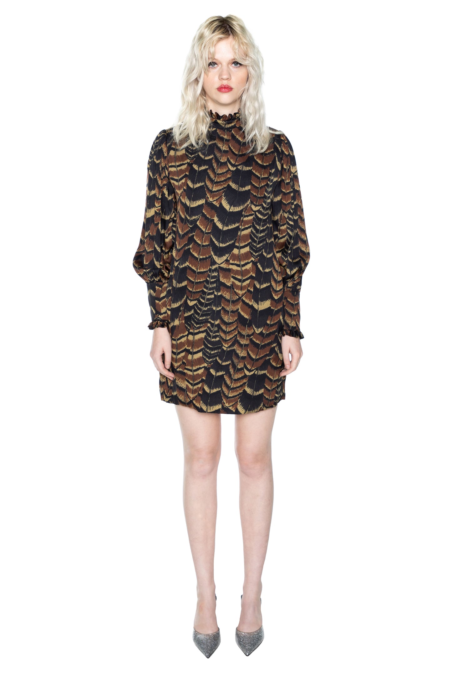 'FEATHERS' MOCK NECK DRESS - - Libertine