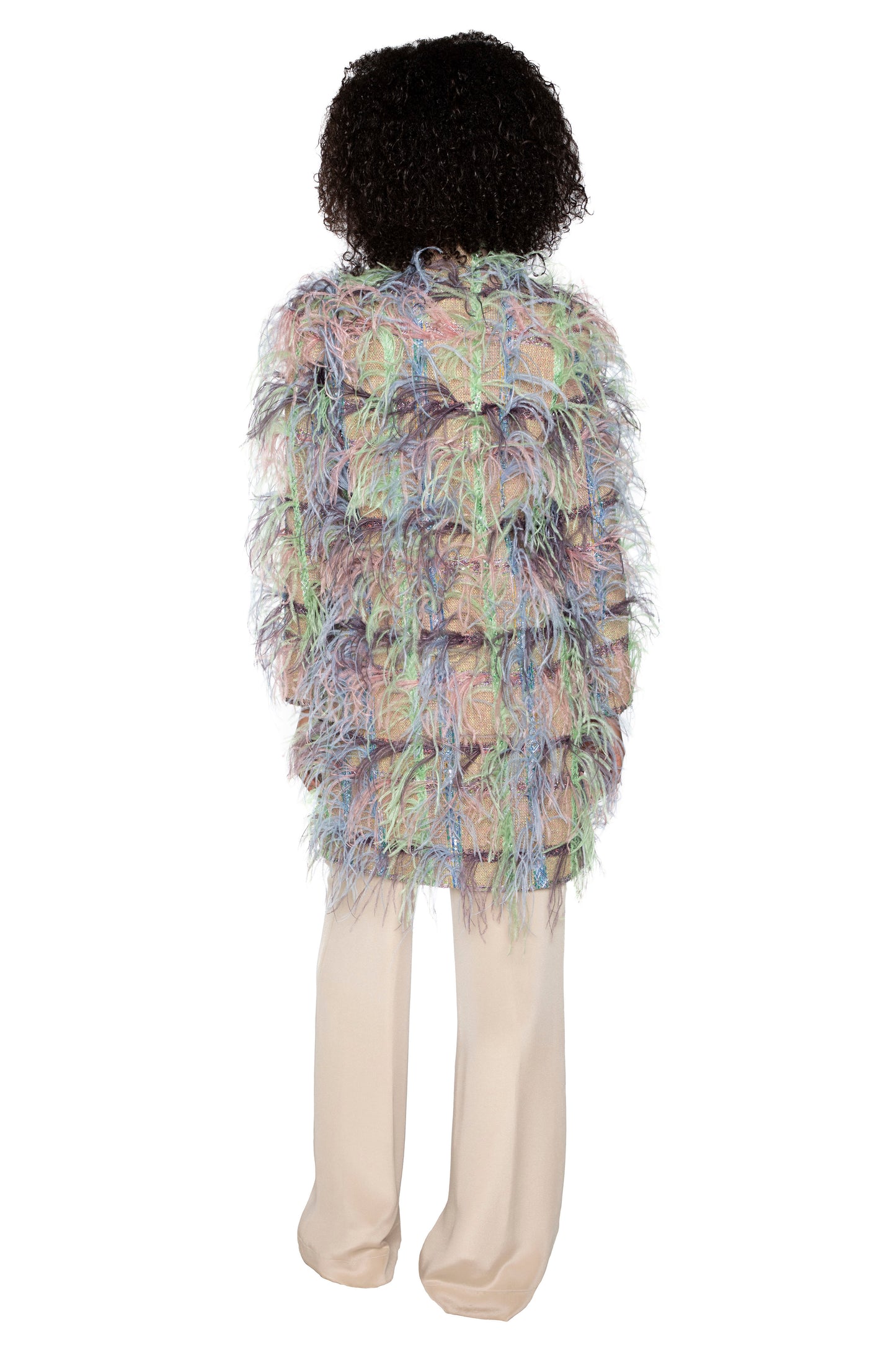'Lakmé' FAWN BOUCLE DOUBLE BREASTED COAT WITH FEATHERS - - Libertine
