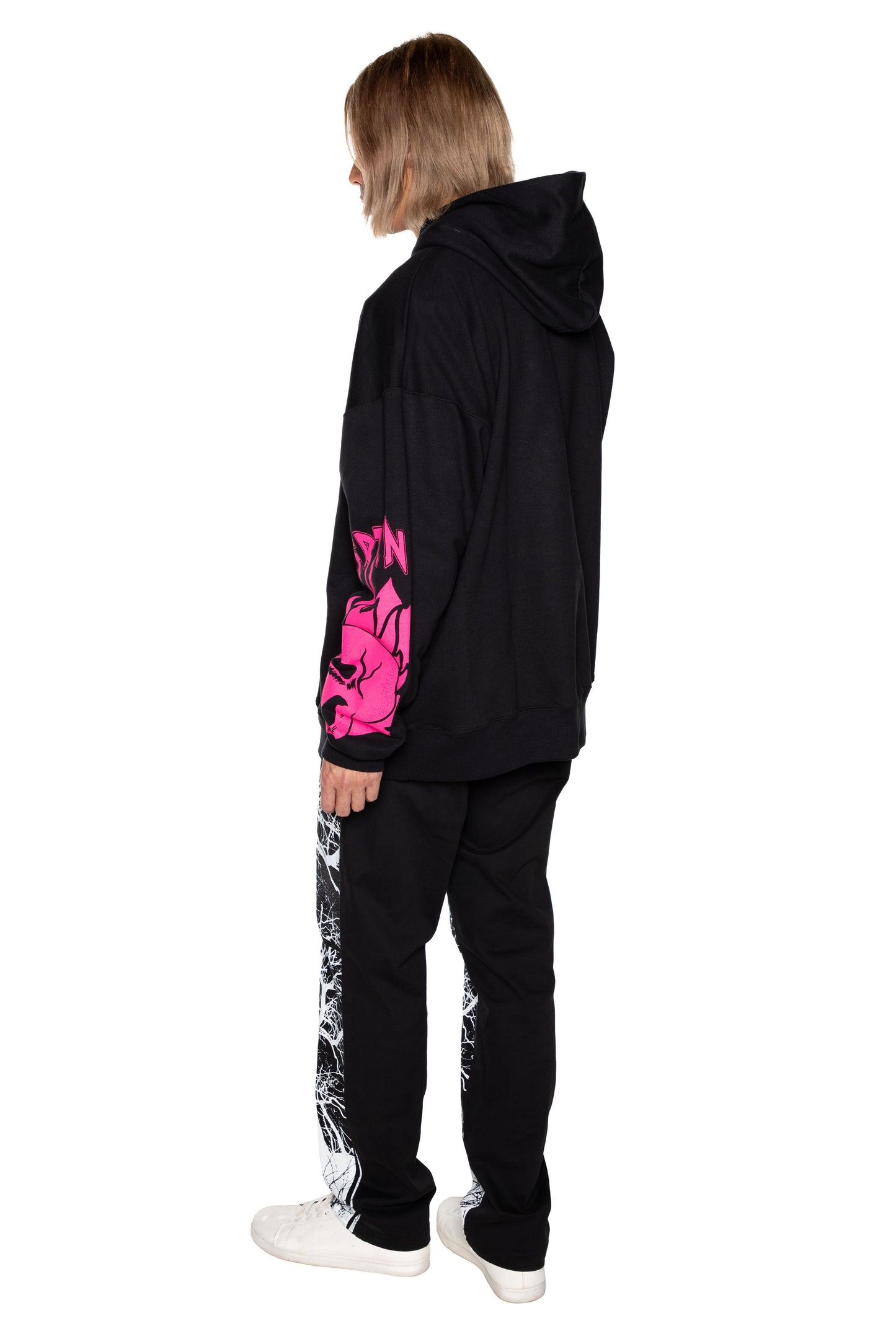 'LIB FLAMING SKULL PINK' HOODIE WITH CRYSTALS - - Libertine