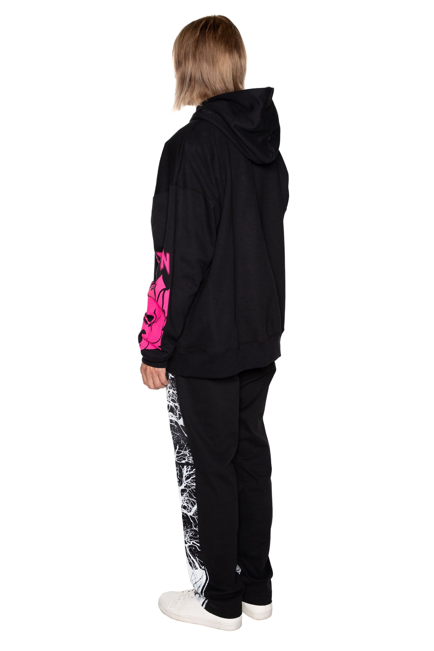 'LIB FLAMING SKULL PINK' HOODIE WITH CRYSTALS - - Libertine