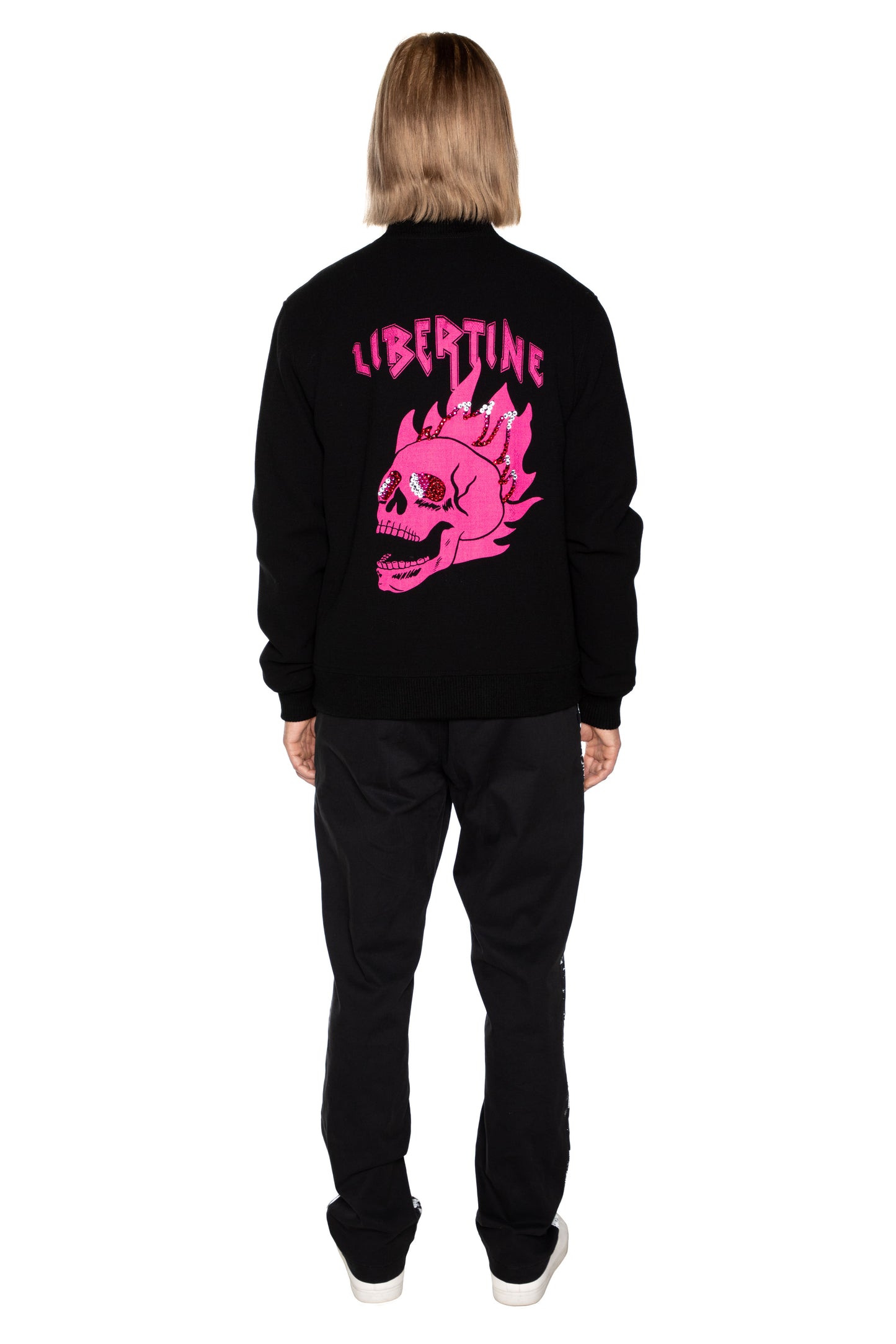 'LIB FLAMING SKULL PINK' BOMBER JACKET - - Libertine
