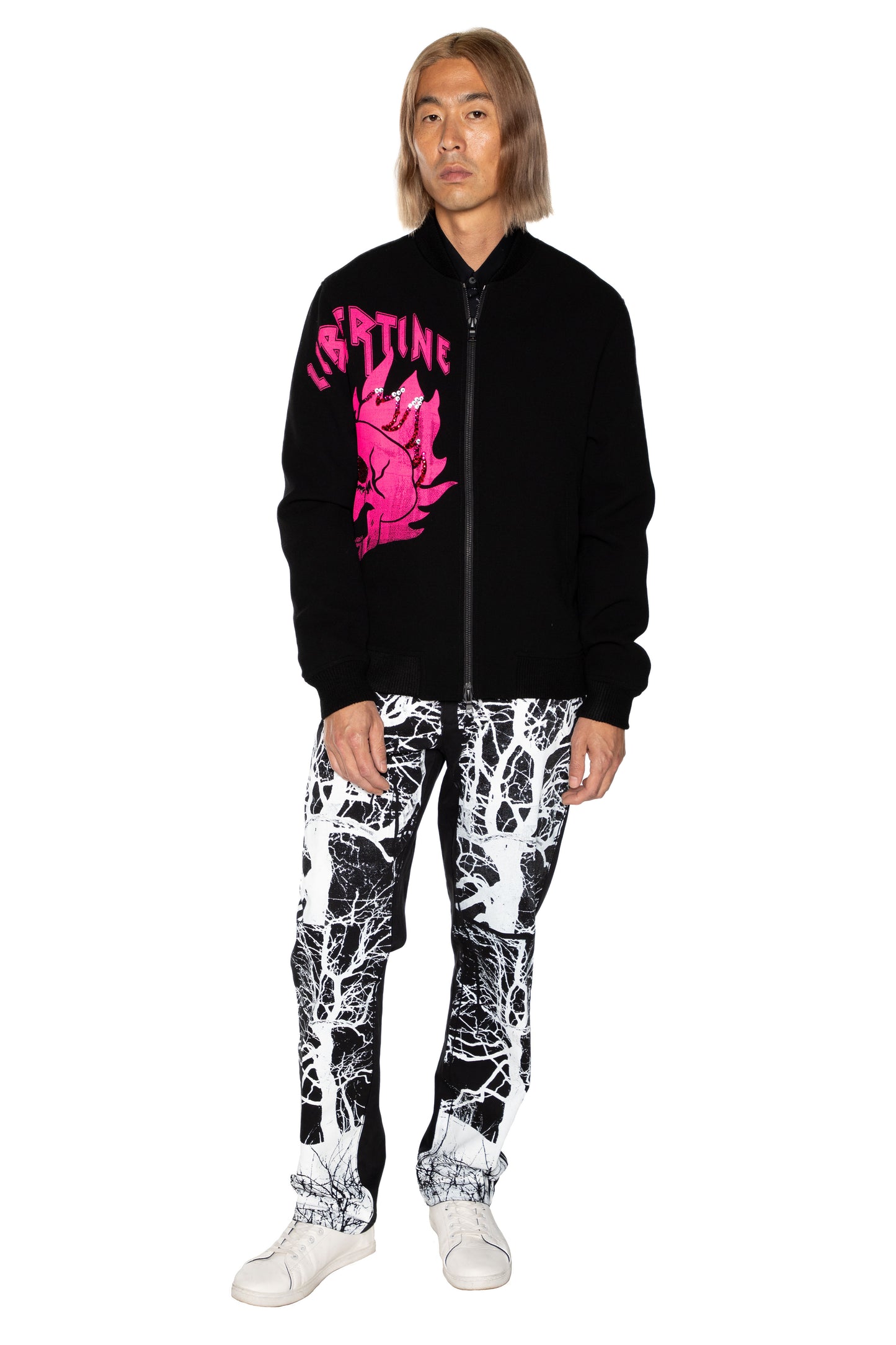 'LIB FLAMING SKULL PINK' BOMBER JACKET - - Libertine
