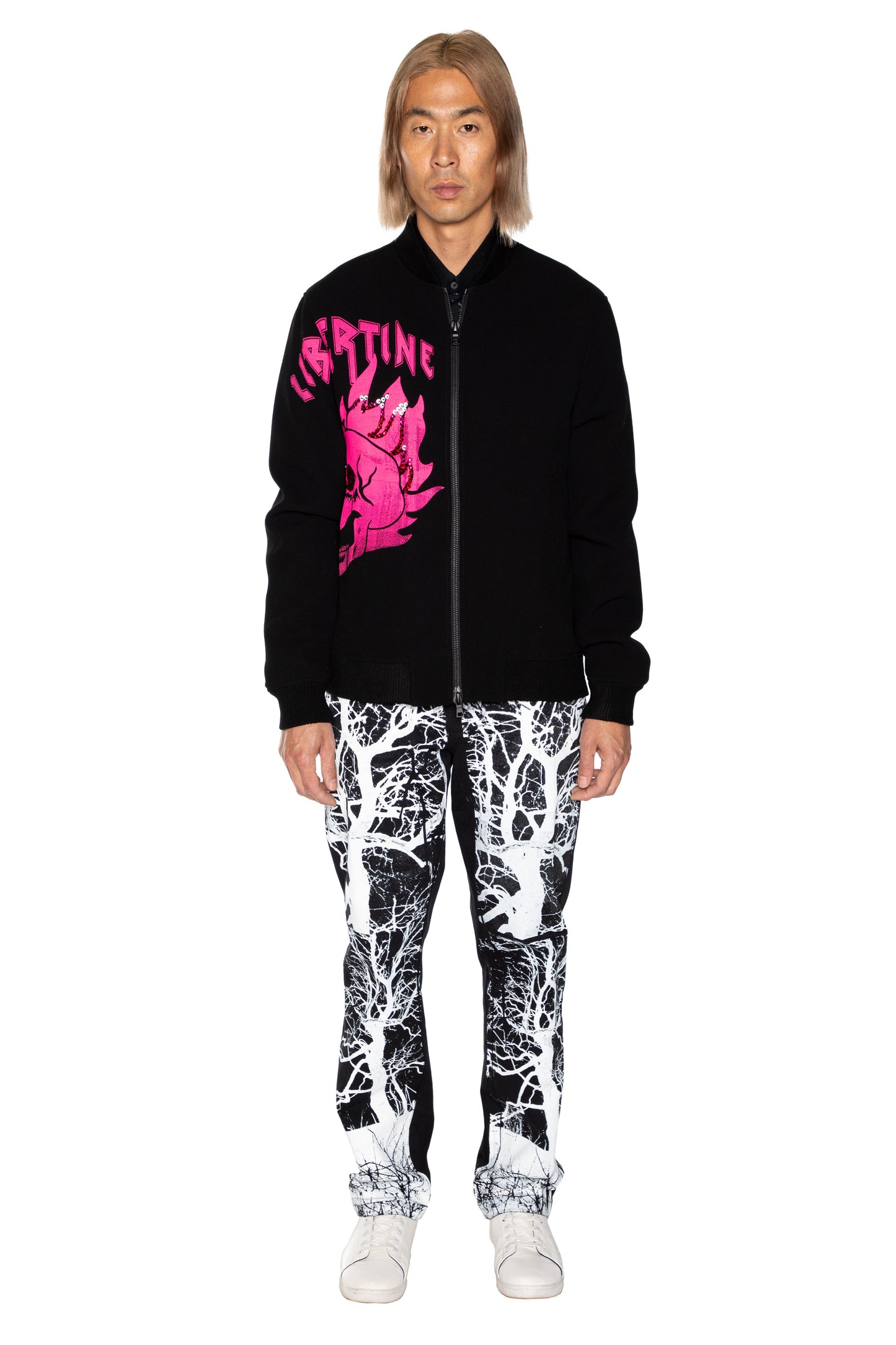 'LIB FLAMING SKULL PINK' BOMBER JACKET - - Libertine