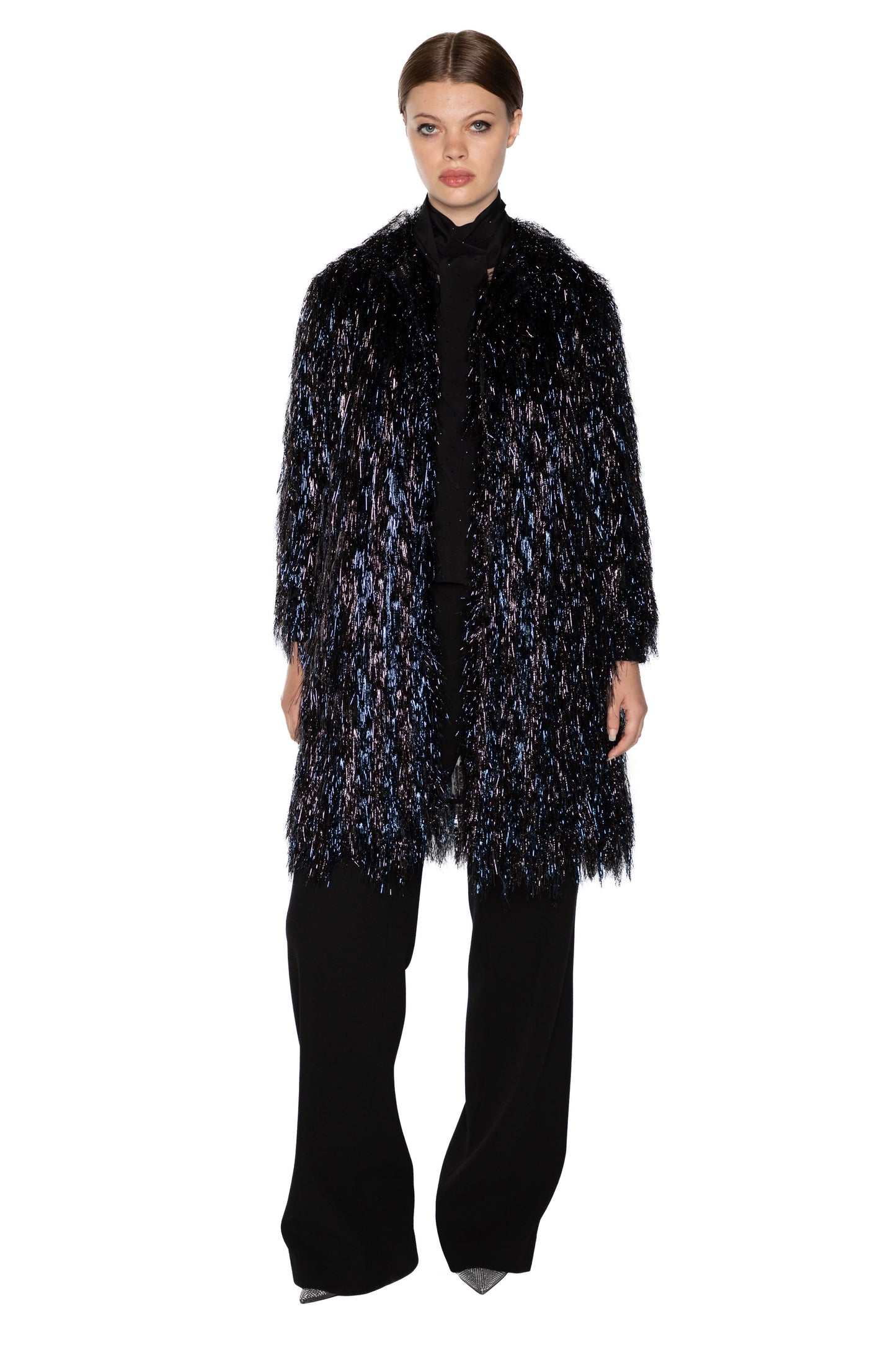 'GLAMOUR MONSTER' INKY BLACK OPEN LAPEL COAT - COATS - Libertine