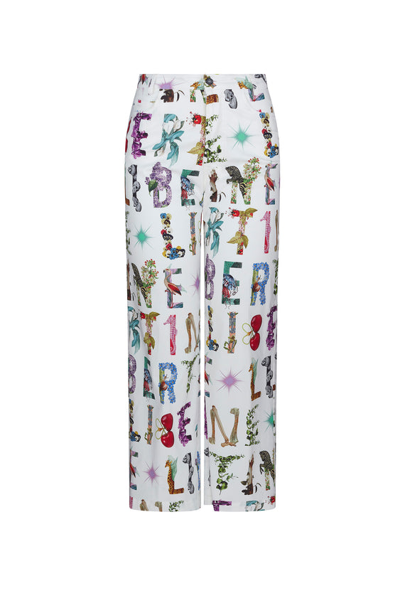 'WHITE DECO LETTERS' CROPPED WIDE LEG PANT