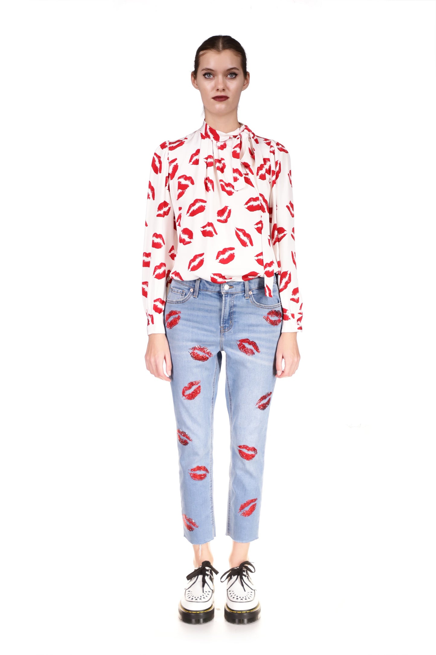 'BISOU' PRINT TIE COLLAR BLOUSE - TOPS - Libertine