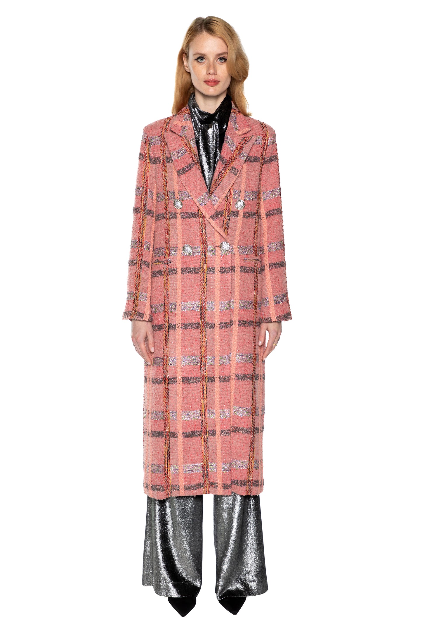 'PINK BOUCLE' MIDI LENGTH DOUBLE BREASTED COAT - - Libertine