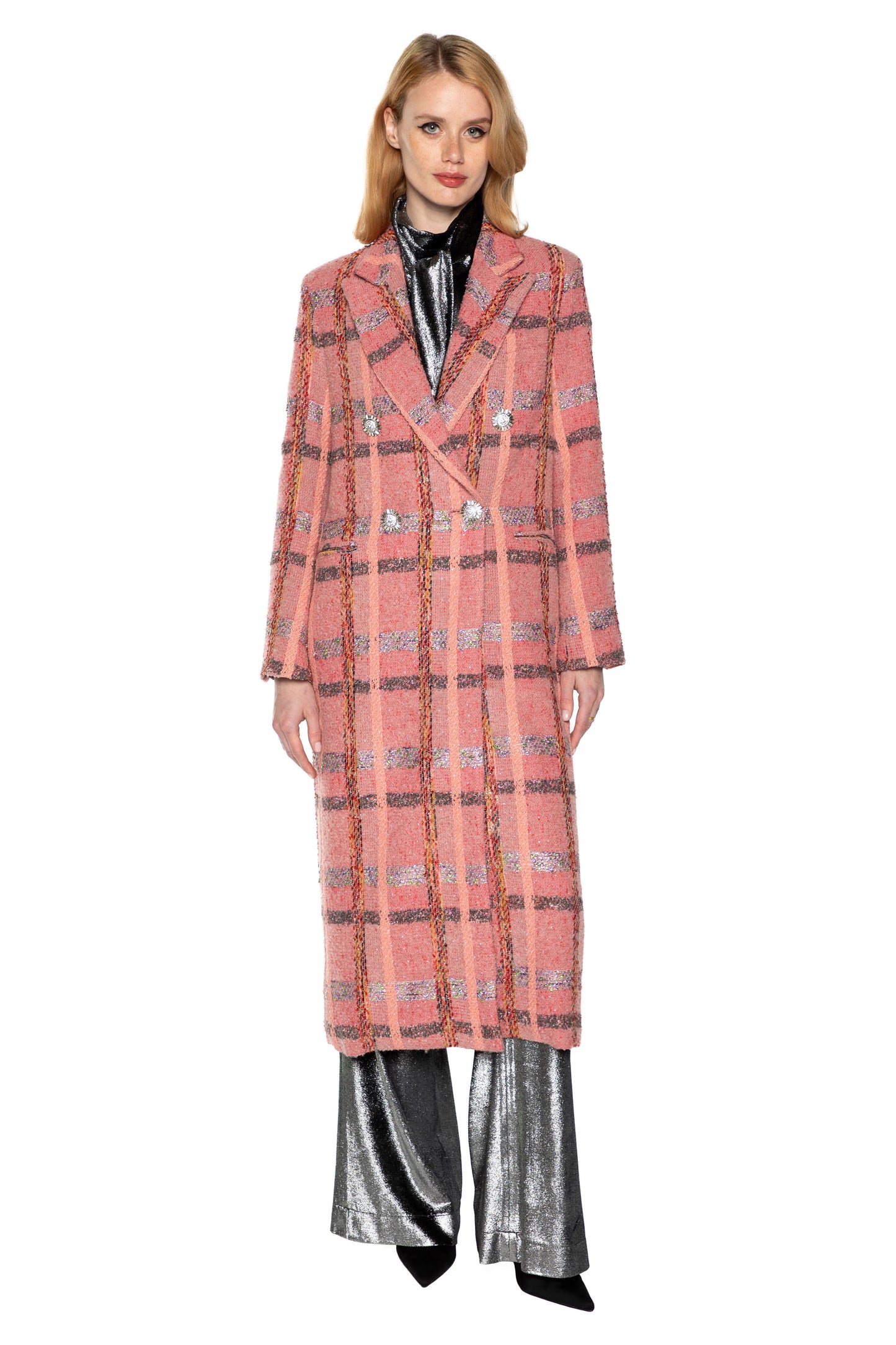 'PINK BOUCLE' MIDI LENGTH DOUBLE BREASTED COAT - - Libertine