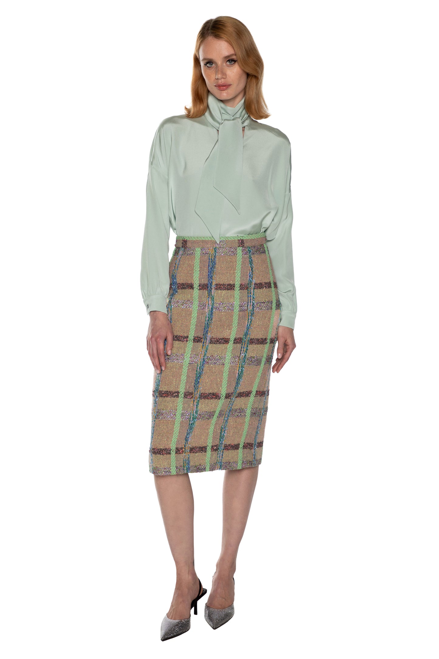 'FAWN' BOUCLE CLASSIC PENCIL SKIRT - - Libertine