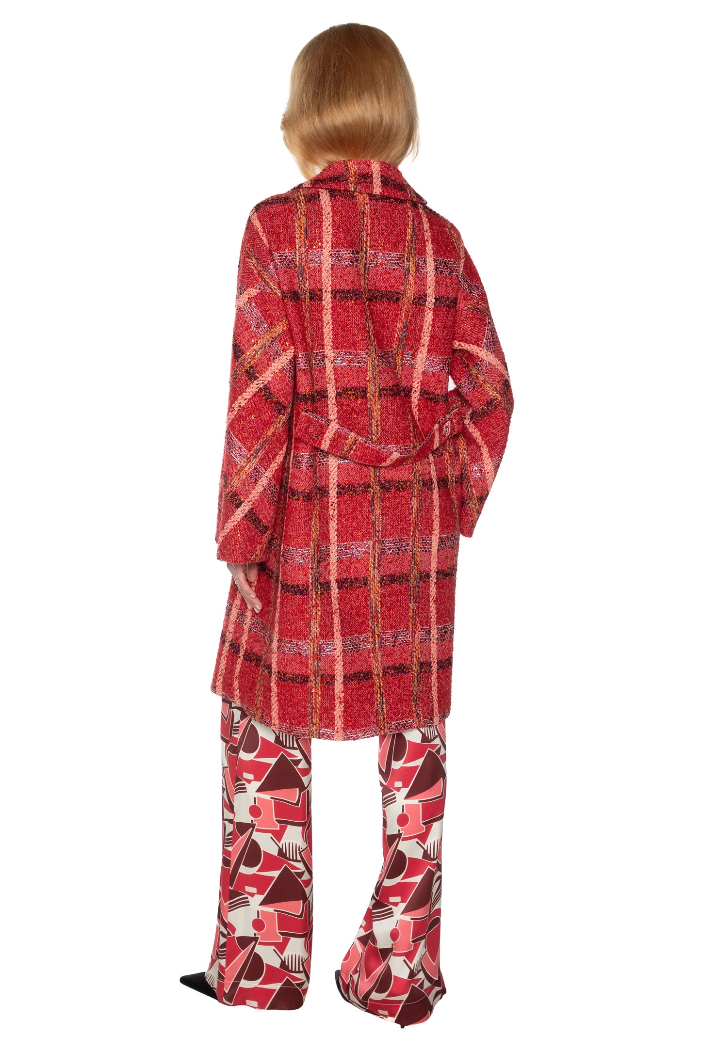 'RED BOUCLE HEAVY STARDUST' L/S PATCH POCKET COAT W/ CRYSTALS - - Libertine