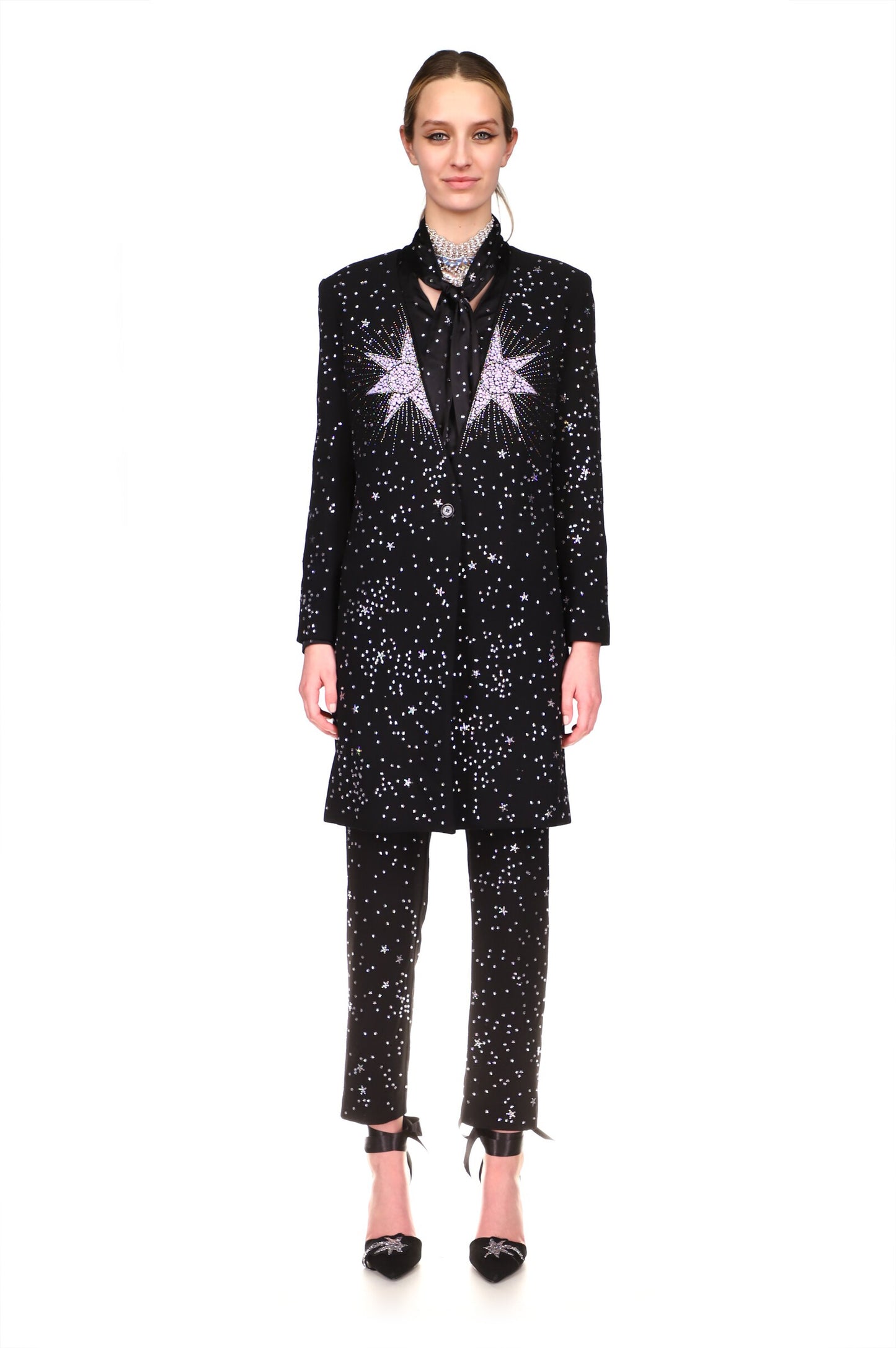 CRYSTAL 'PINK STAR' SLIM V-NECK COAT - COATS - Libertine