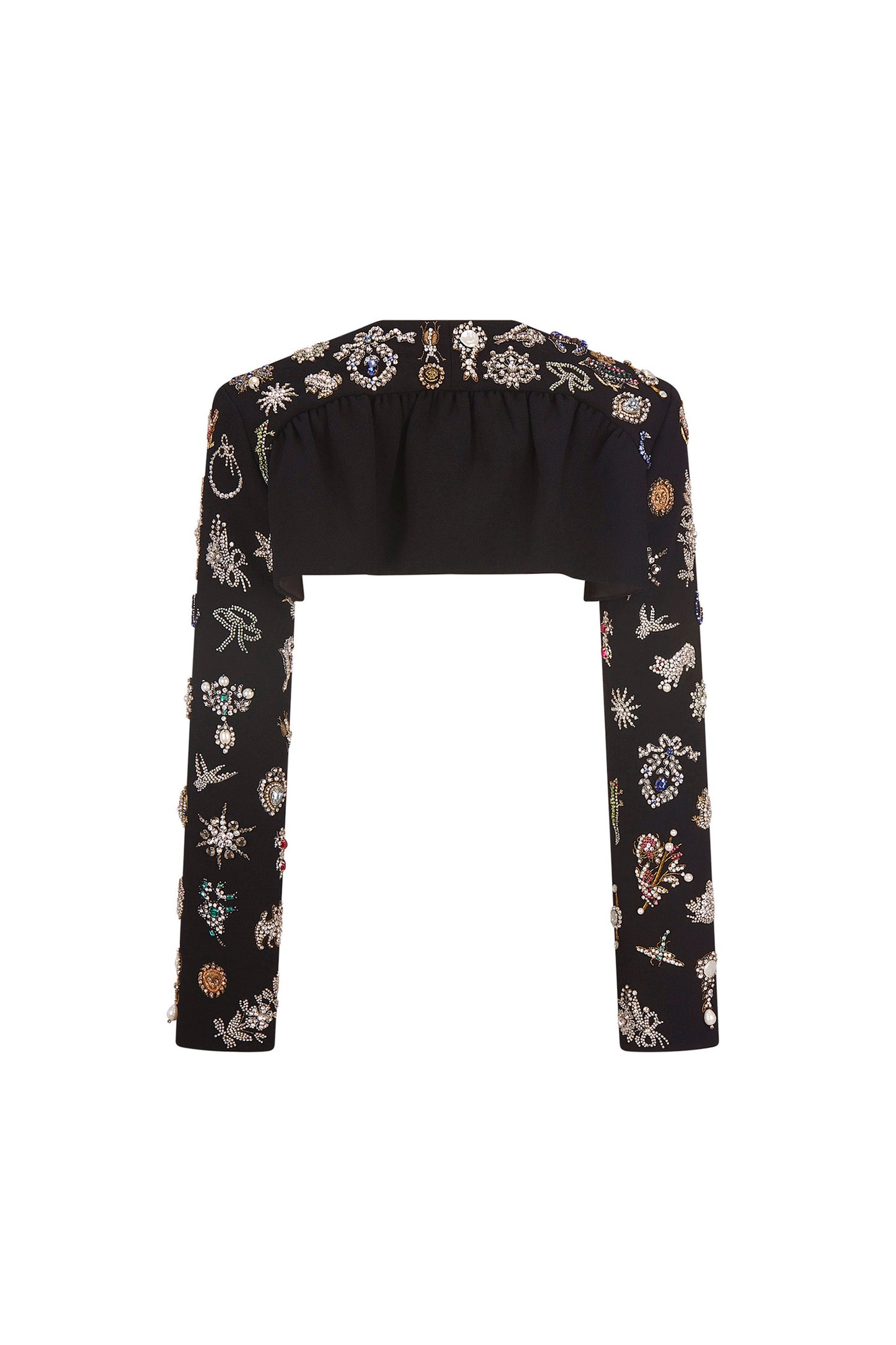 'EMBROIDERED BLACK DIAMOND PINS' FLY AWAY BOLERO - - Libertine