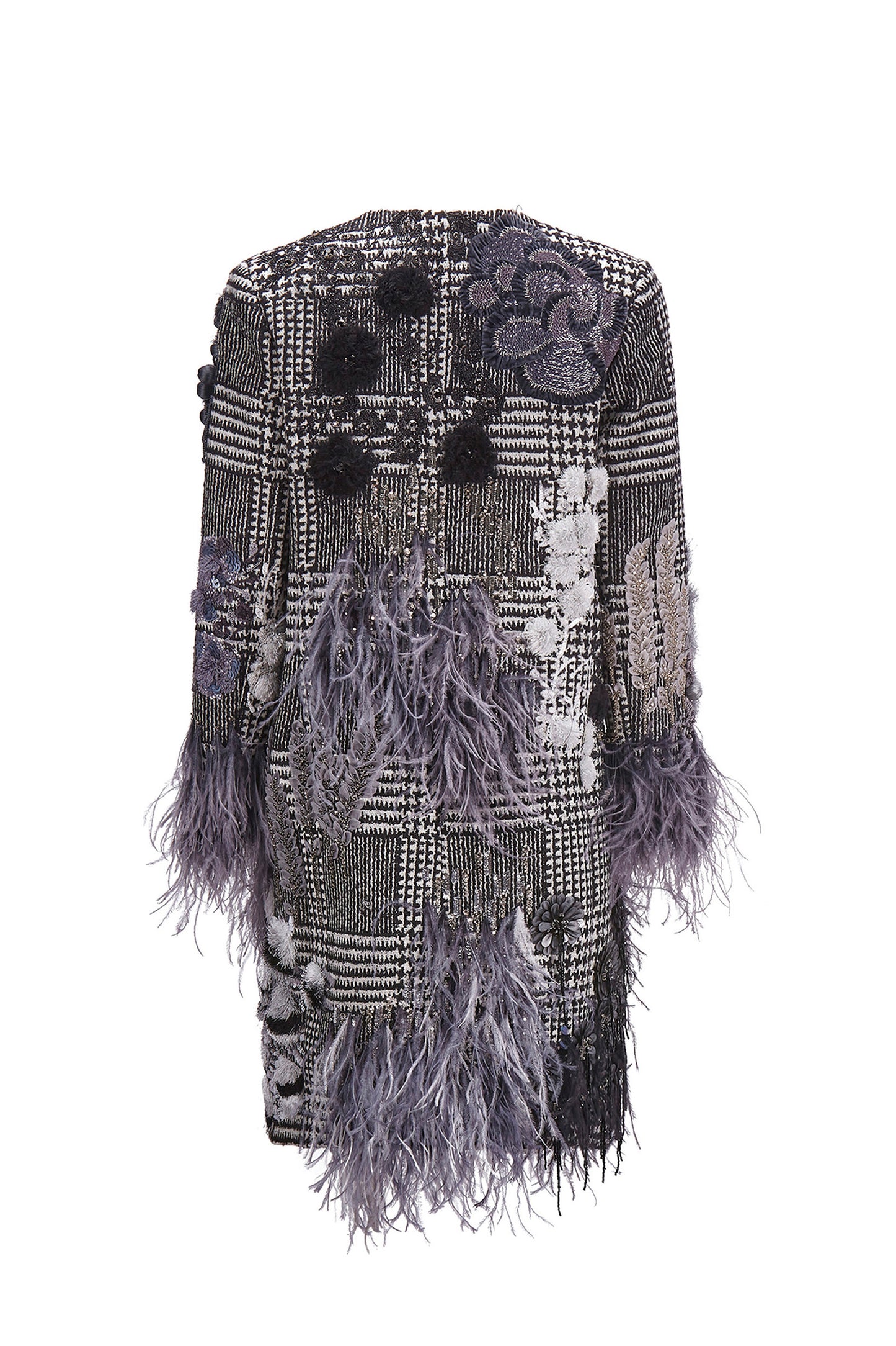 'GLAM ROCK' CLASSIC COLLARLESS COAT WITH FEATHERS - - Libertine