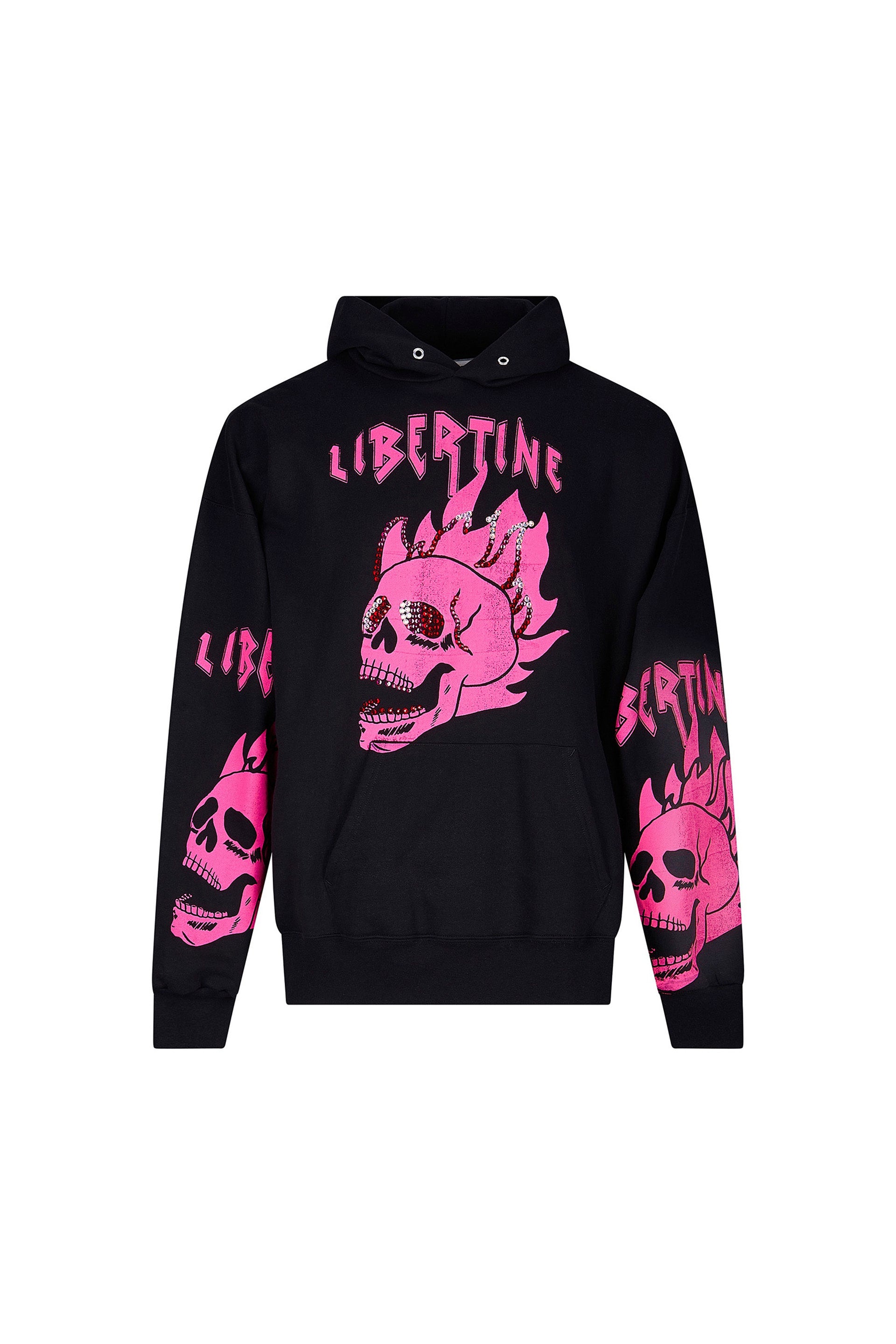 LIB FLAMING SKULL PINK' HOODIE WITH CRYSTALS – Libertine