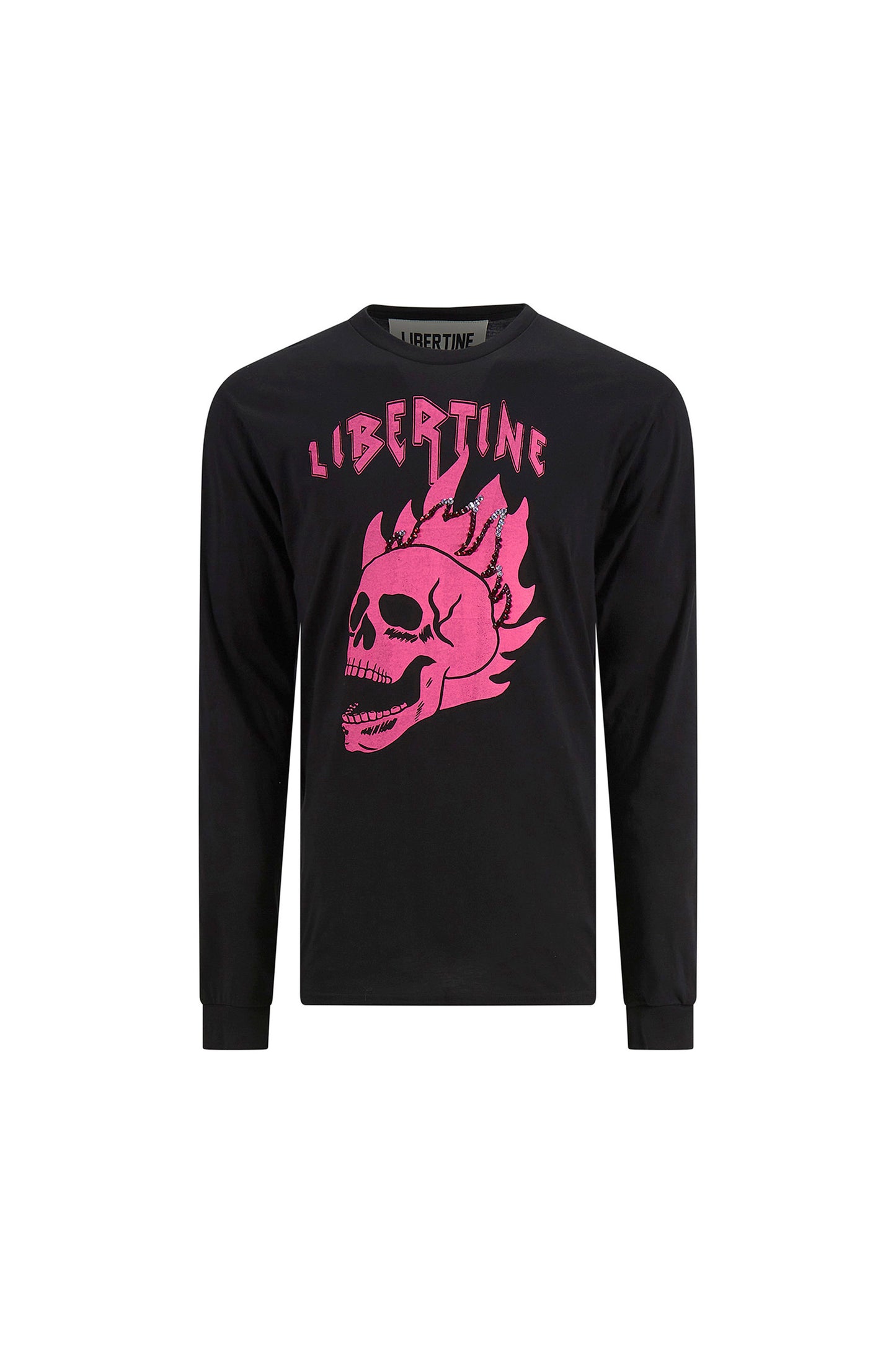 'LIB FLAMING SKULL PINK' UNISEX LONG SLEEVE T SHIRT - - Libertine