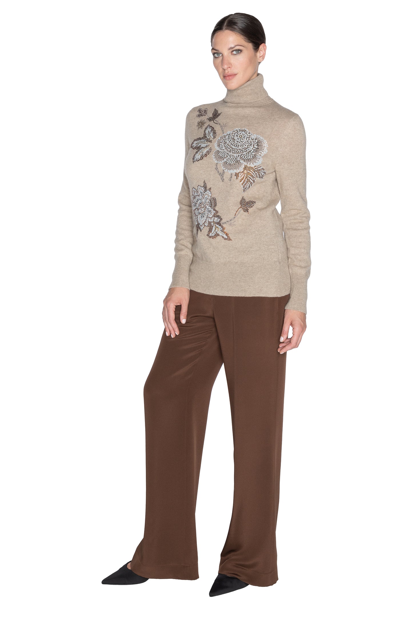 'LUXE BOUQUET BROWN' SLIM TURTLENECK - - Libertine
