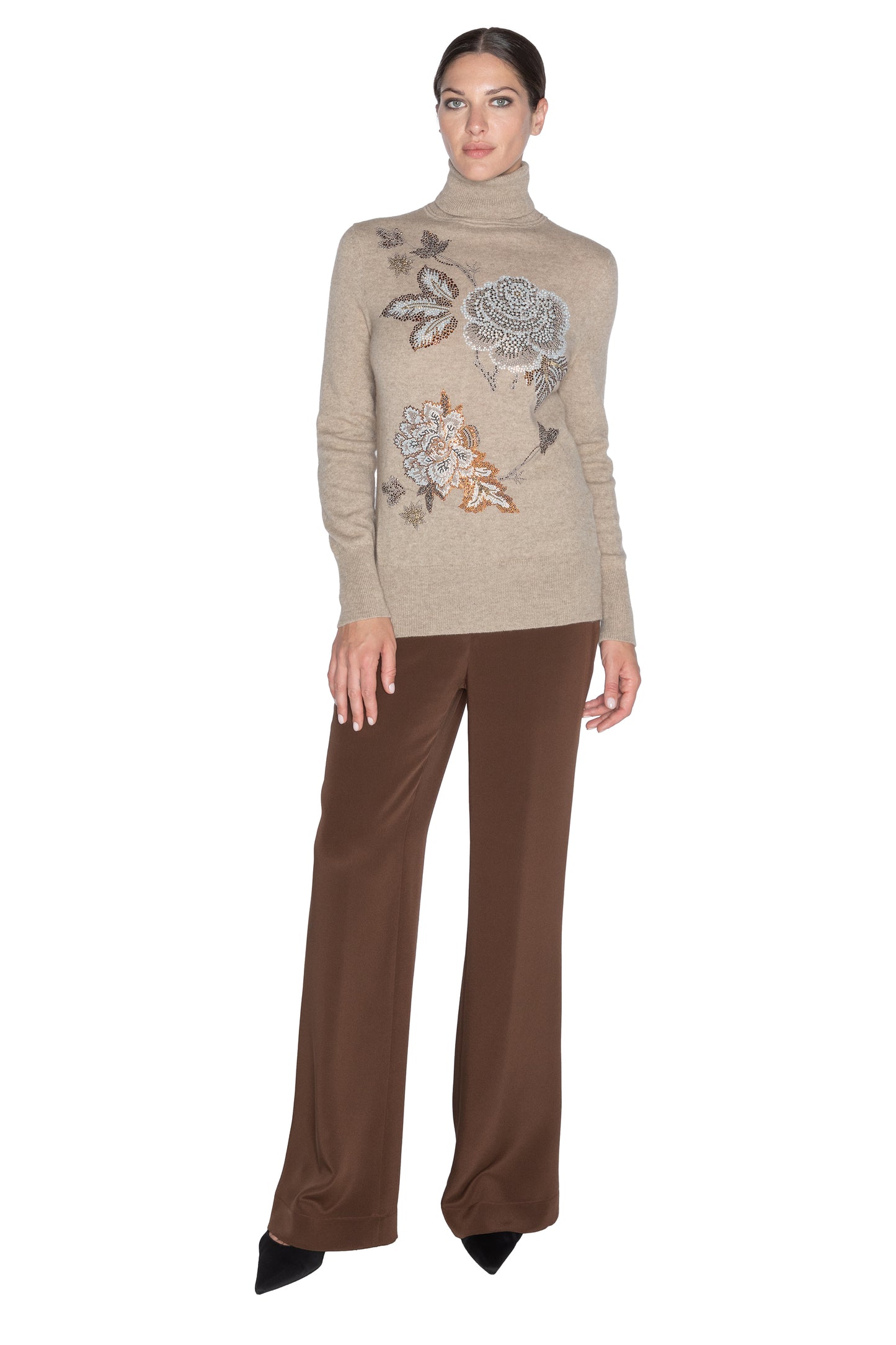 'LUXE BOUQUET BROWN' SLIM TURTLENECK - - Libertine