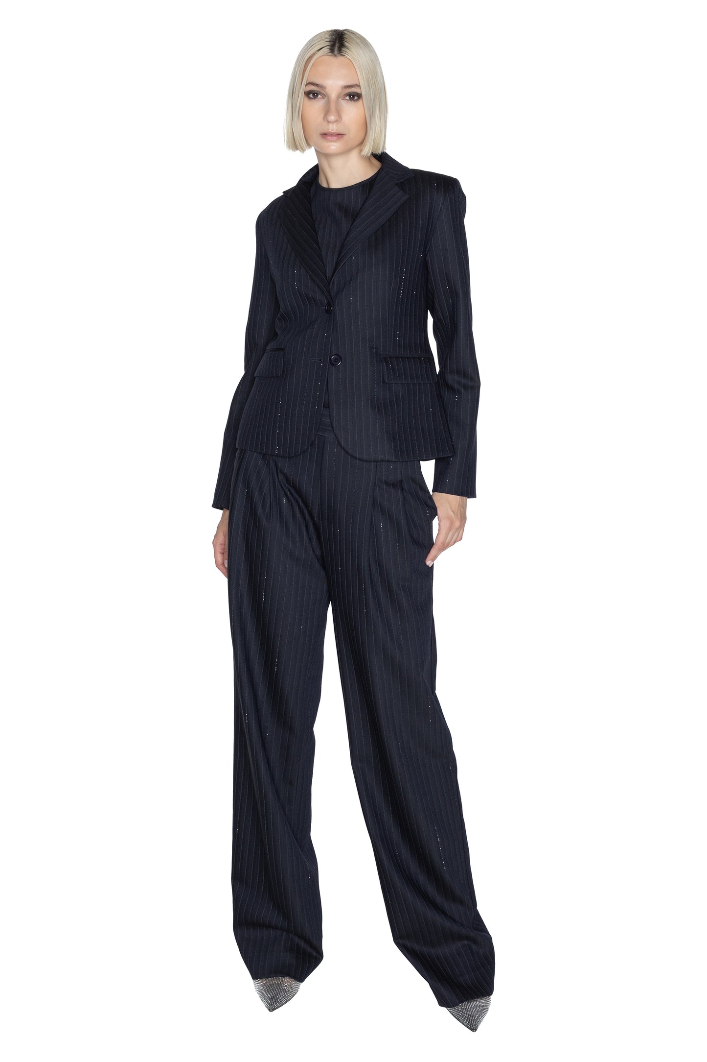 'CRYSTAL PINSTRIPE' L/S SHORT JACKET - - Libertine