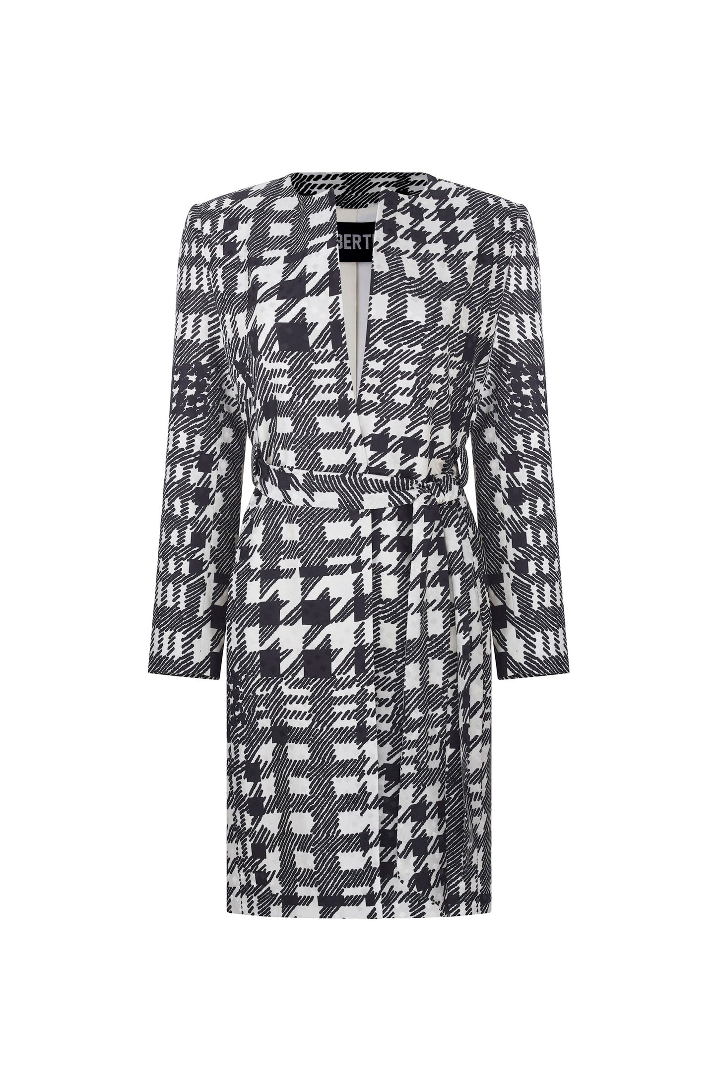 'PEGGYS HOUNDSTOOTH' COLLARLESS WRAP COAT - - Libertine