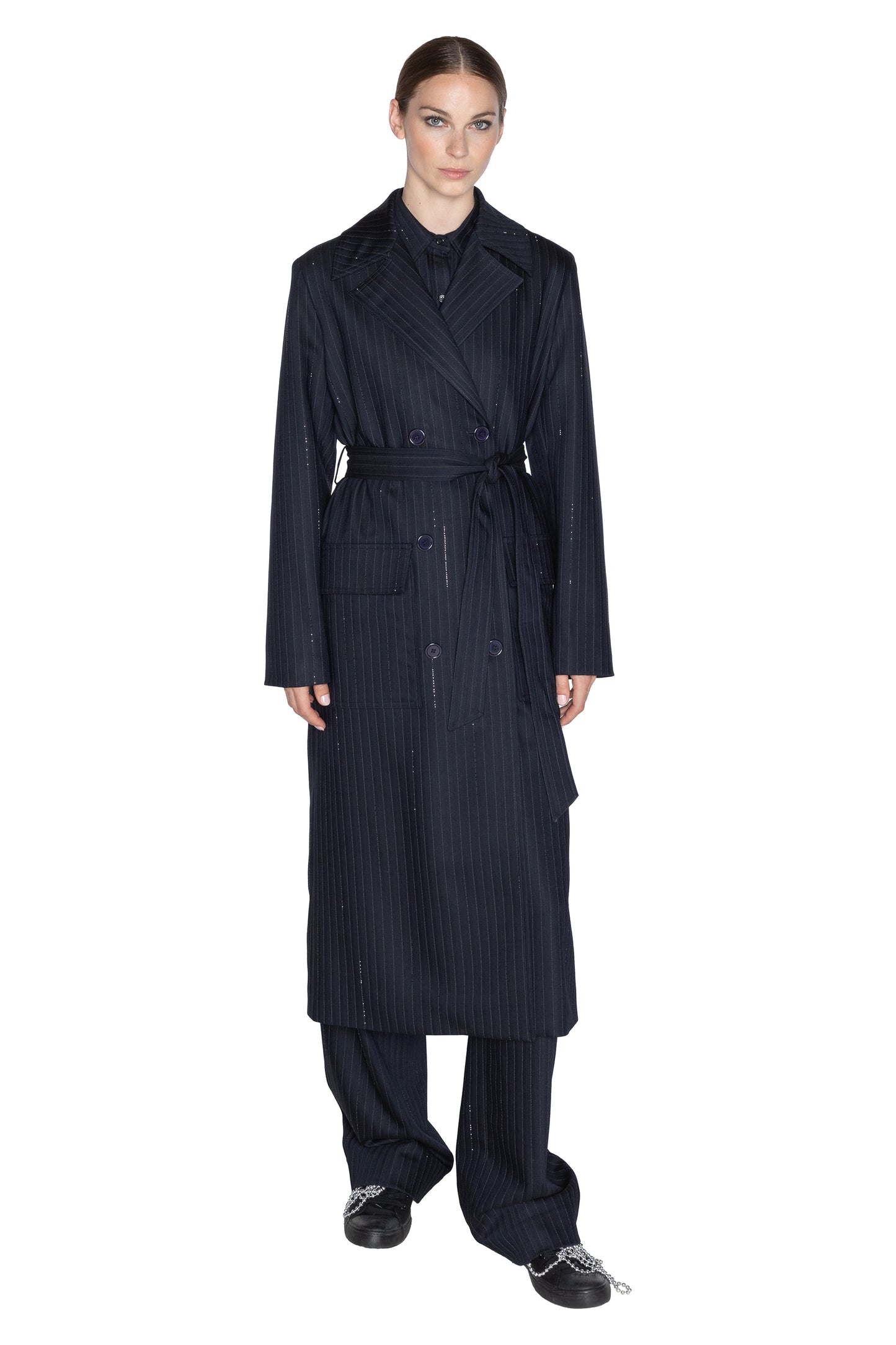 'CRYSTAL PINSTRIPE' LONG TRENCH COAT - - Libertine