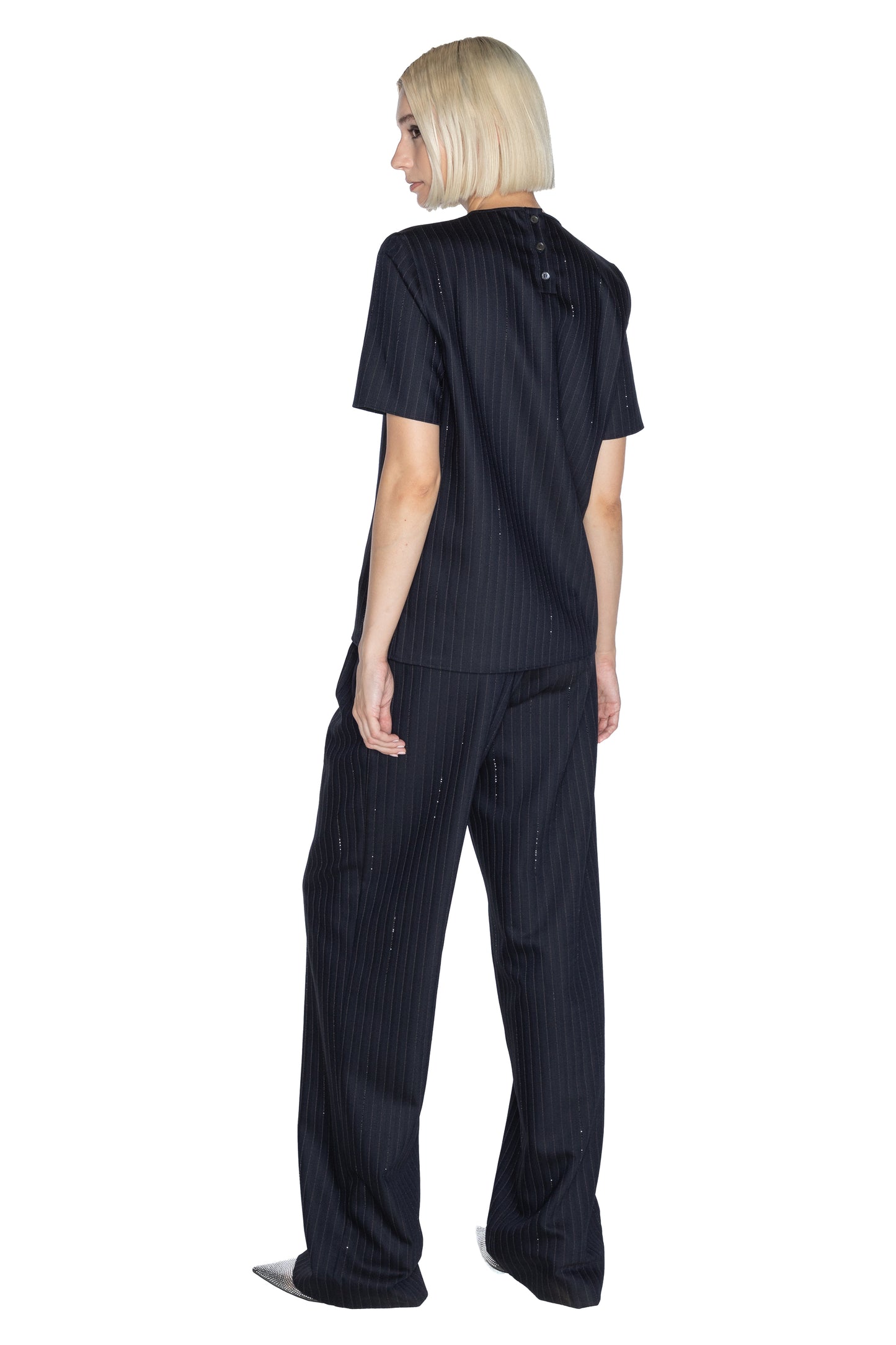 'CRYSTAL PINSTRIPE' SHORT SLEEVE BLOUSE - - Libertine