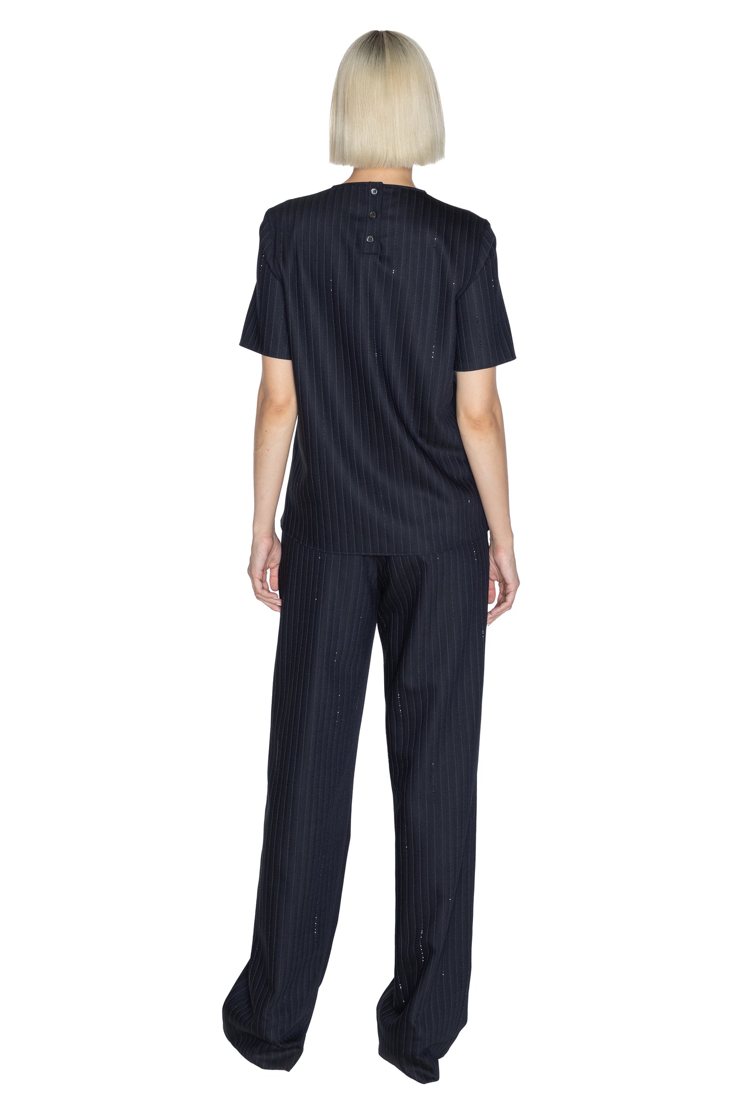 'CRYSTAL PINSTRIPE' SHORT SLEEVE BLOUSE - - Libertine