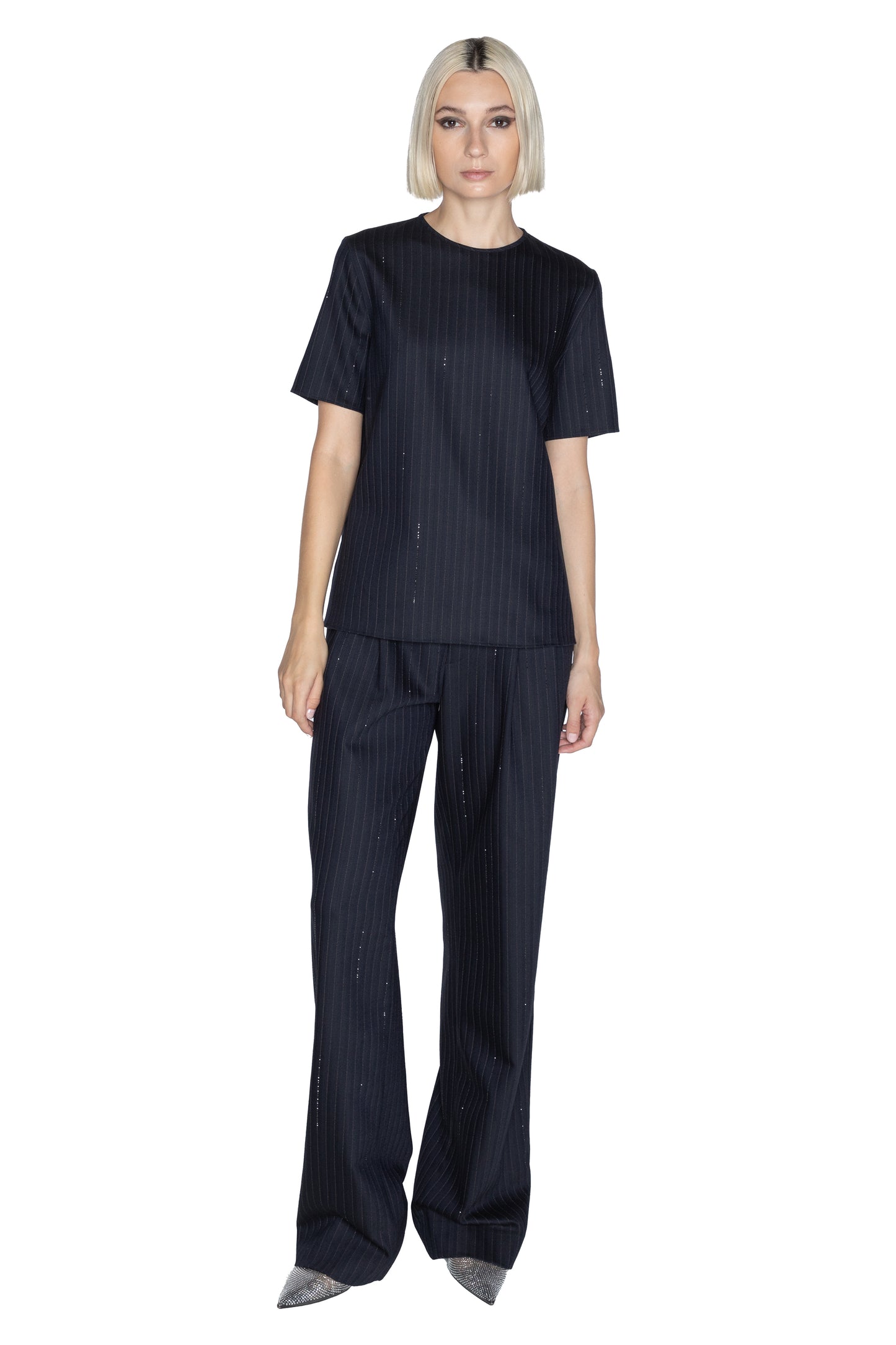 'CRYSTAL PINSTRIPE' SHORT SLEEVE BLOUSE - - Libertine