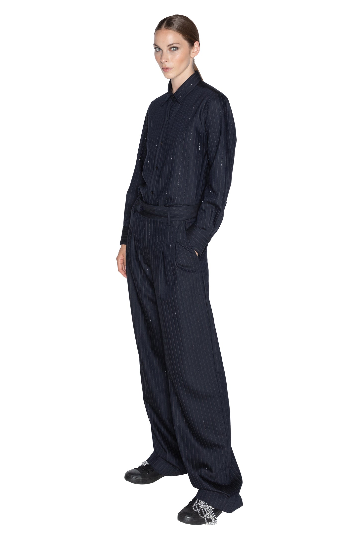 'CRYSTAL PINSTRIPE' BAGGY TROUSER - - Libertine