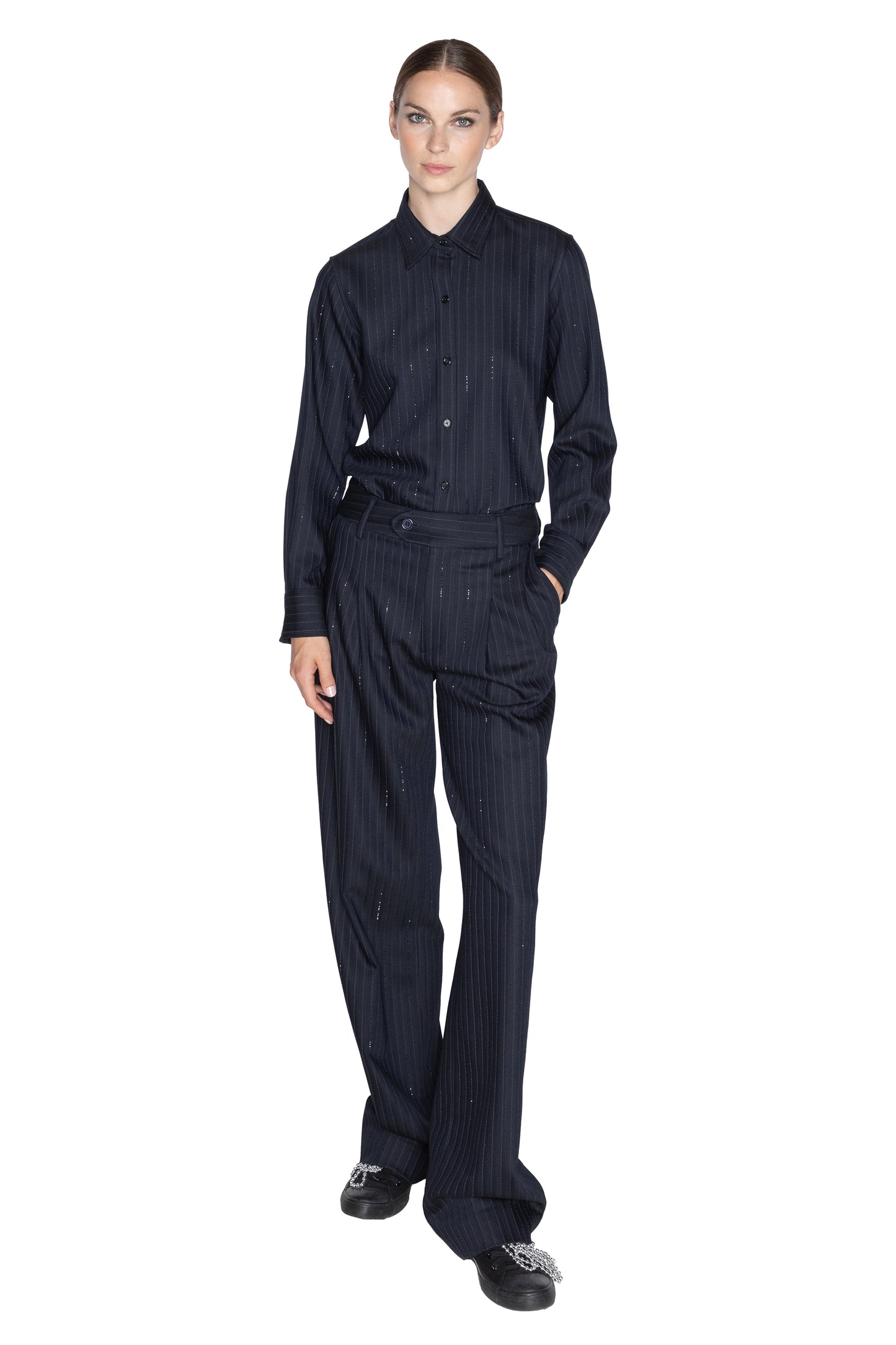 'CRYSTAL PINSTRIPE' BAGGY TROUSER - - Libertine