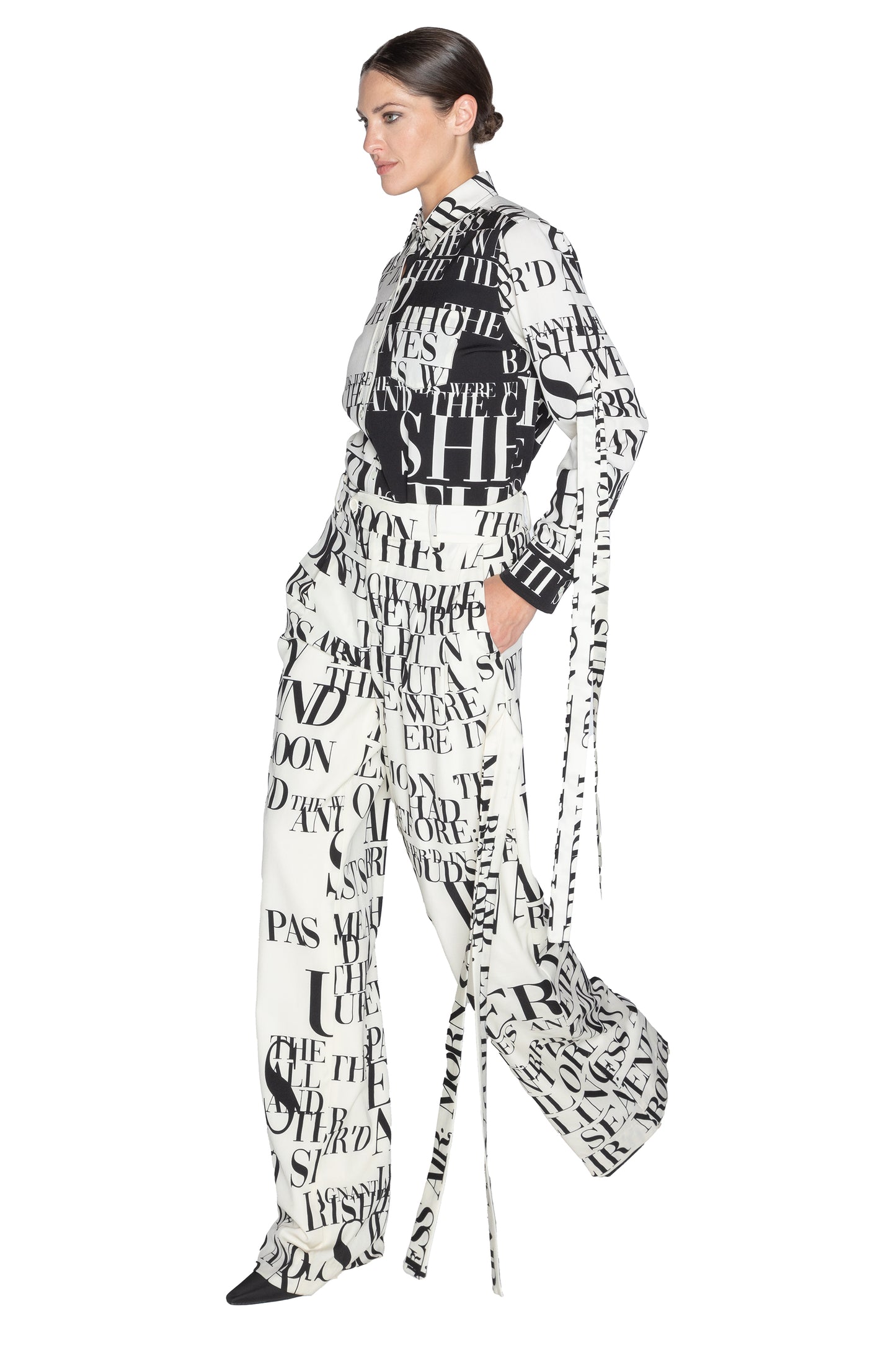 'POEME BLANC' BAGGY TROUSERS WITH STRAPS - - Libertine