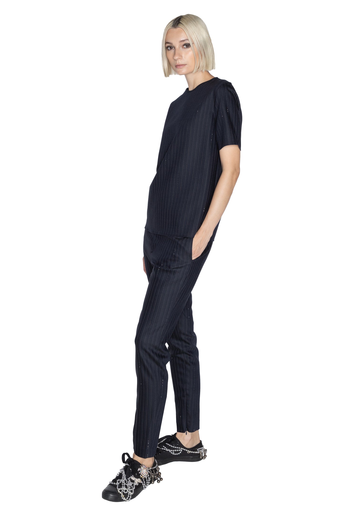 'CRYSTAL PINSTRIPE' ANKLE ZIP PANT - - Libertine