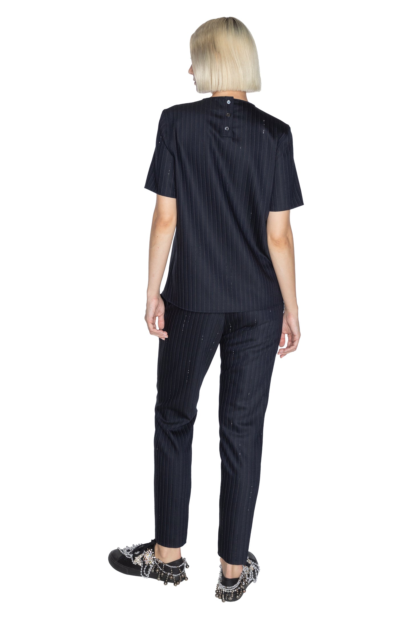 'CRYSTAL PINSTRIPE' ANKLE ZIP PANT - - Libertine