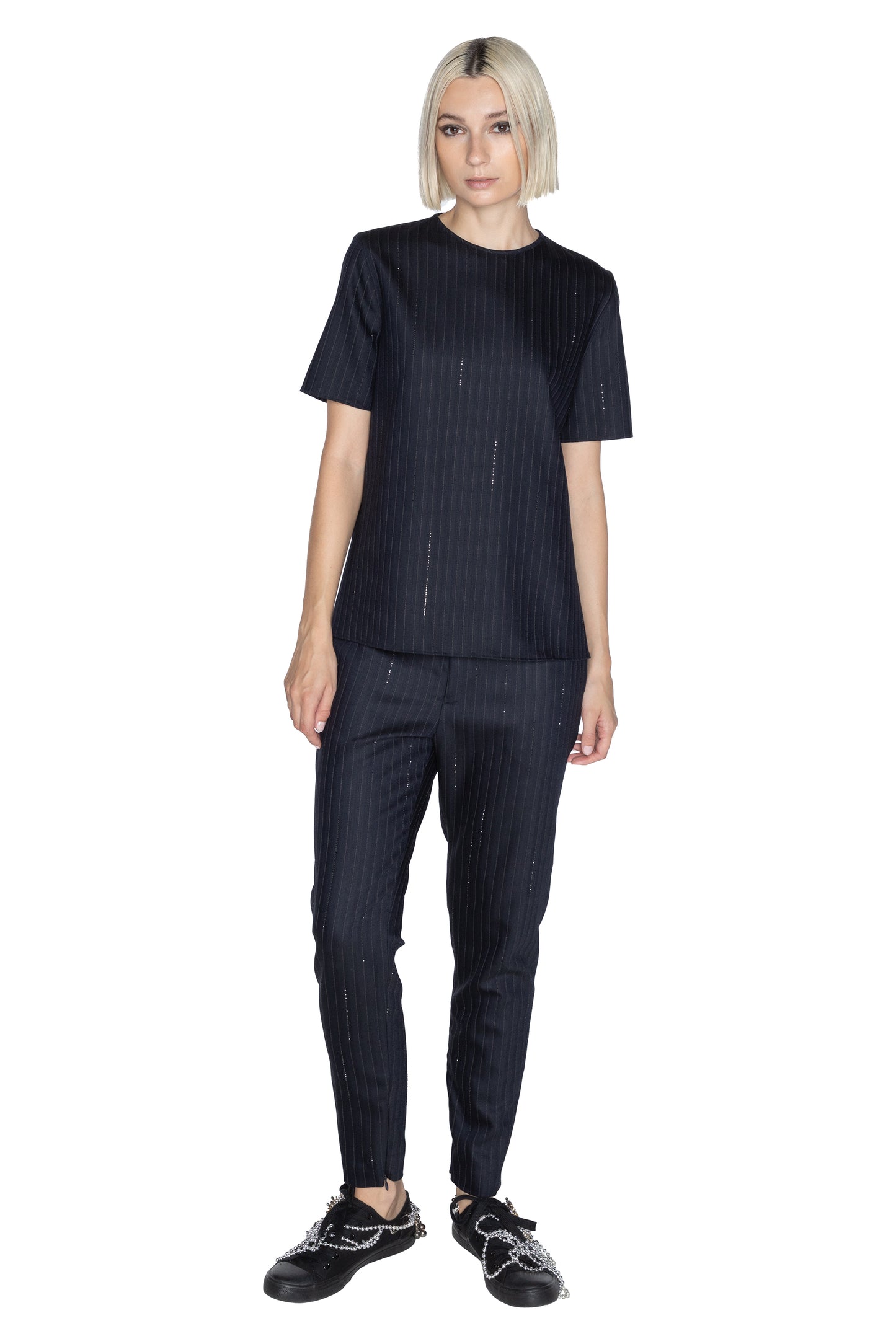 'CRYSTAL PINSTRIPE' ANKLE ZIP PANT - - Libertine