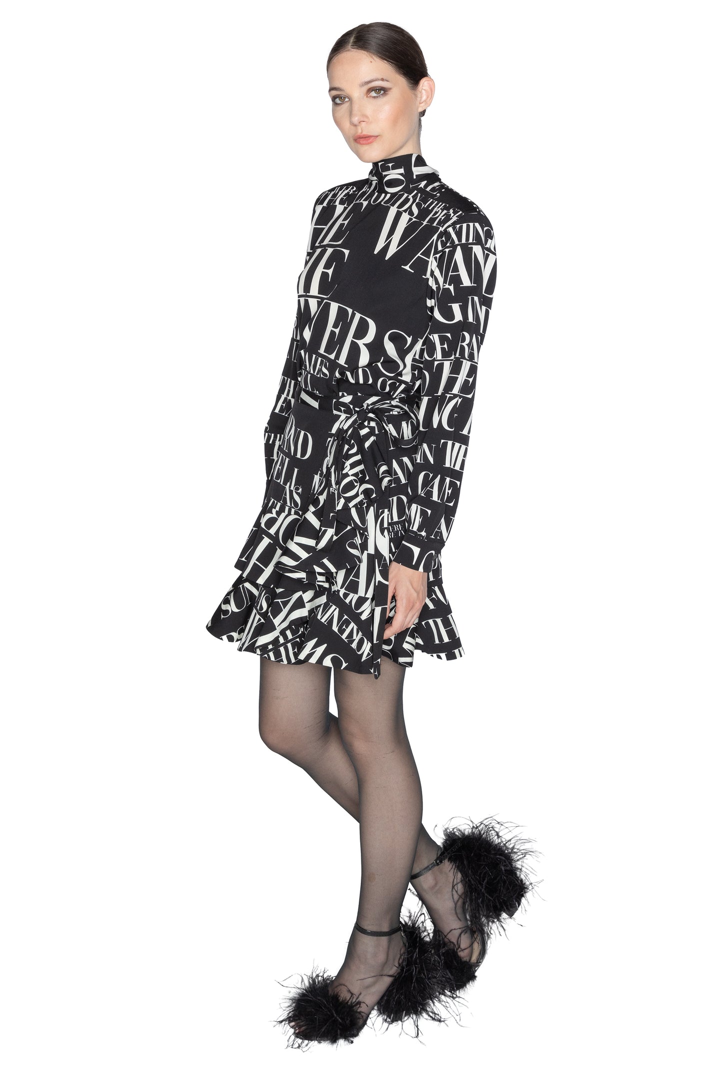 'POEME NOIR' MINI RUFFLE WRAP SKIRT - - Libertine