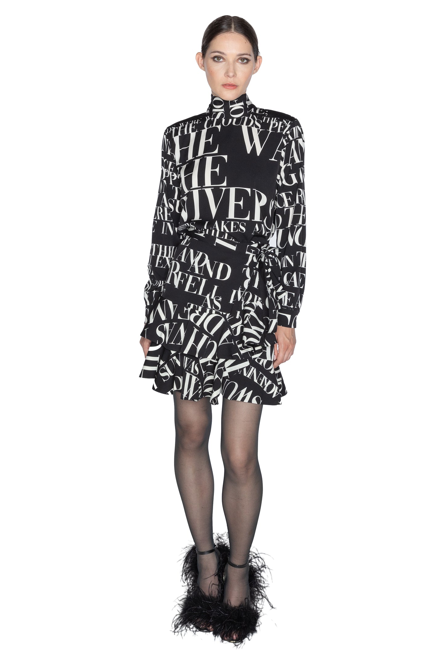 'POEME NOIR' MINI RUFFLE WRAP SKIRT - - Libertine