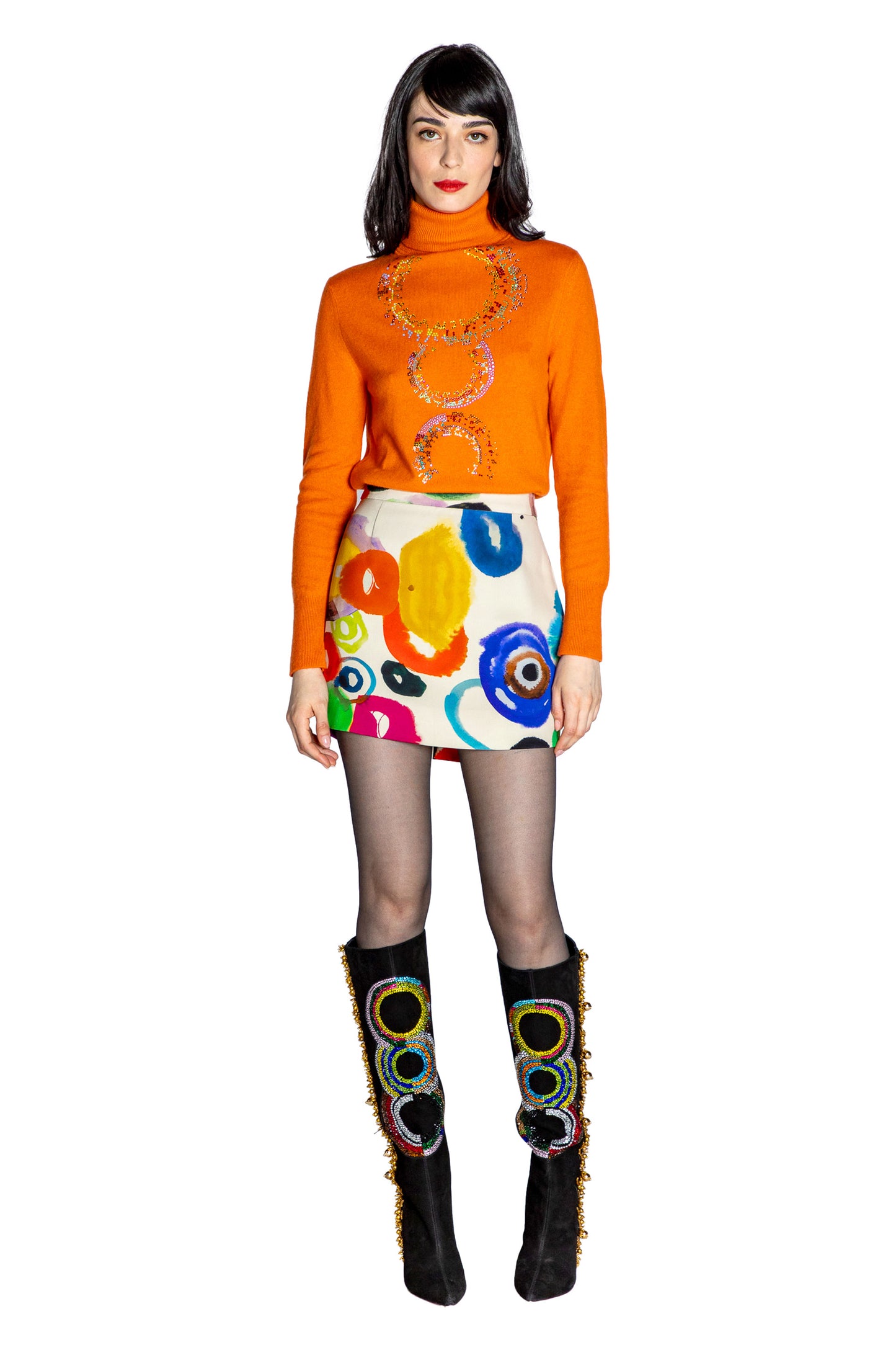 'SONIA CRYSTAL' ORANGE SLIM TURTLENECK - - Libertine