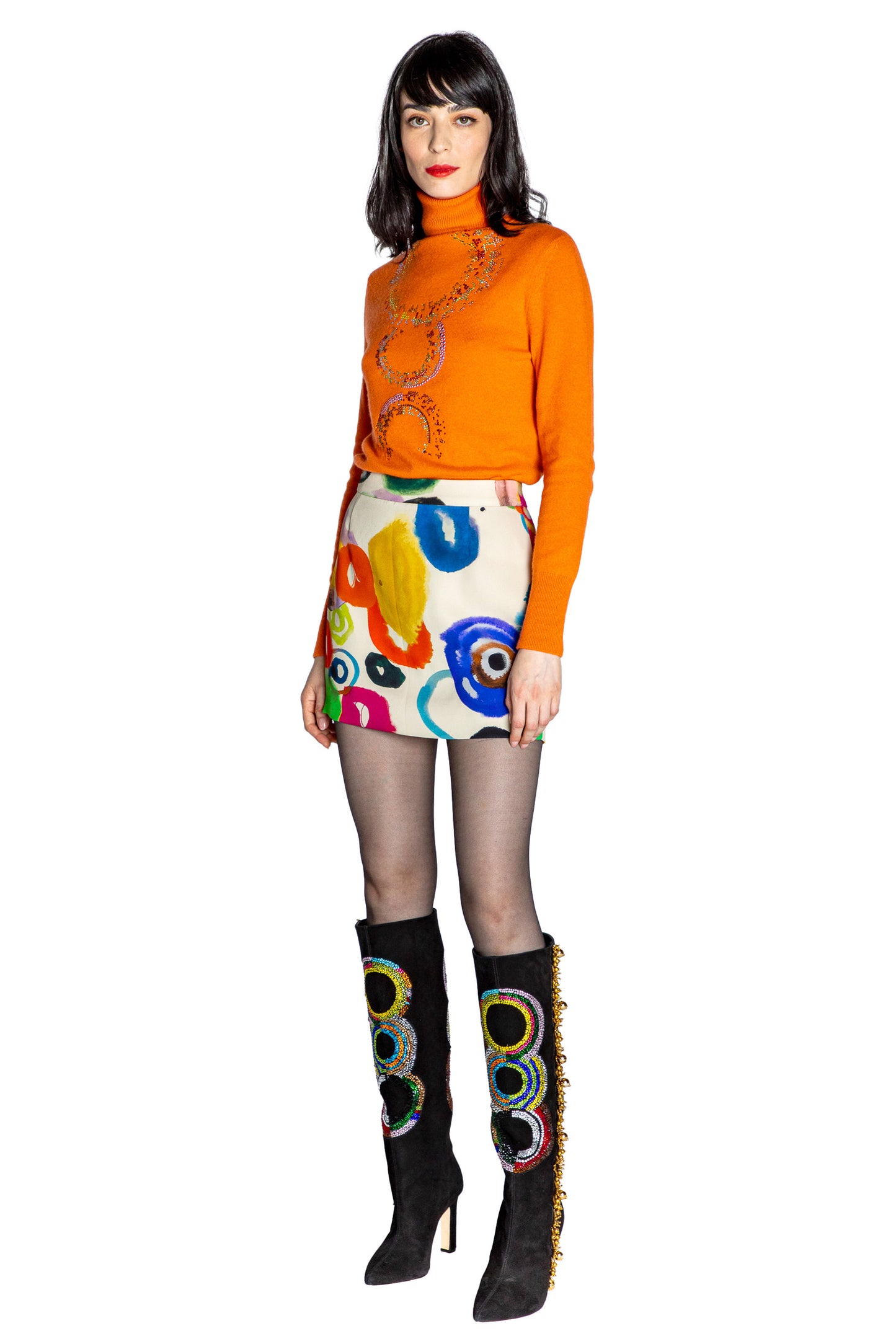 'SONIA CRYSTAL' ORANGE SLIM TURTLENECK - - Libertine