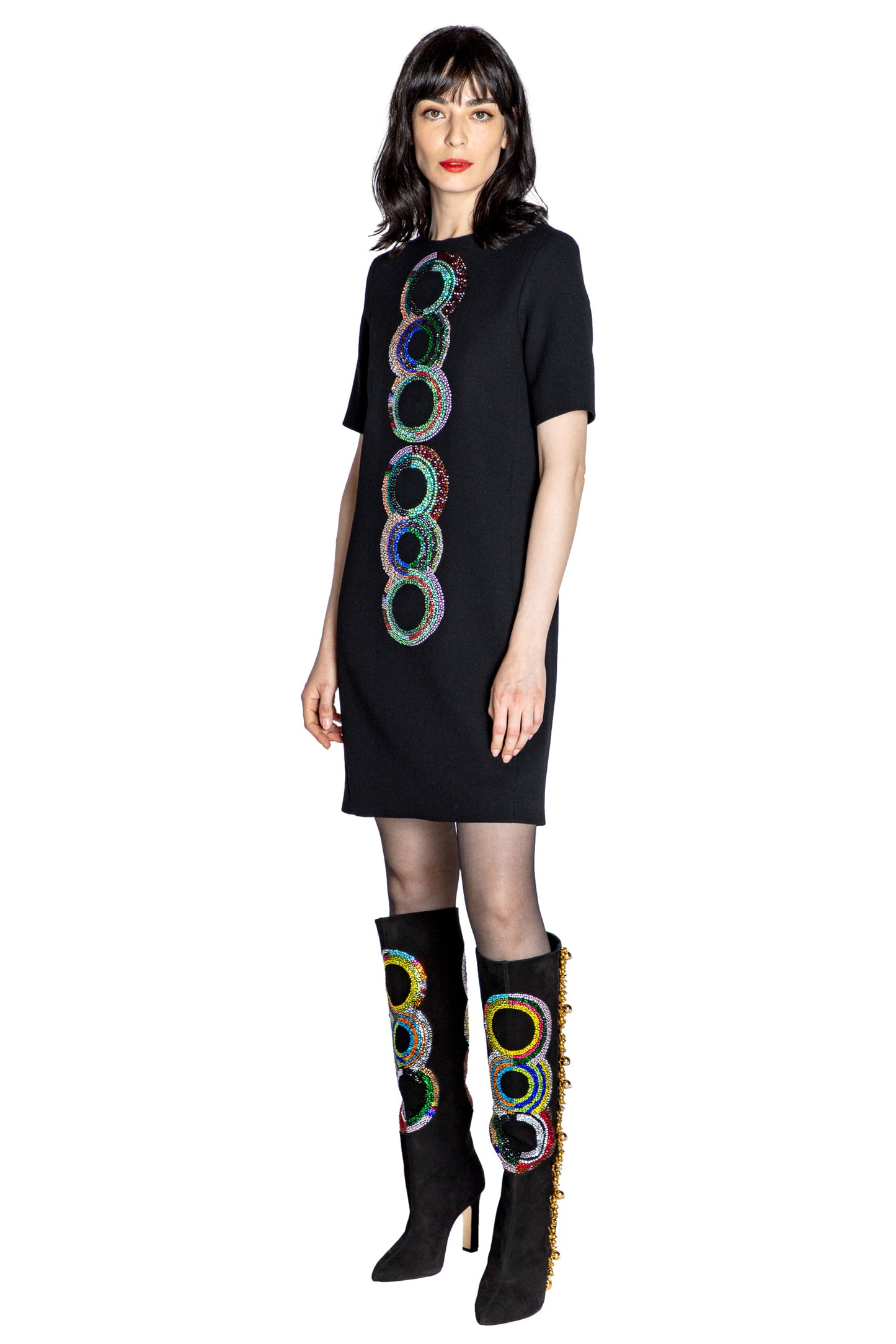 'SONIA CRYSTAL' SHORT SLEEVE SHIFT DRESS - - Libertine
