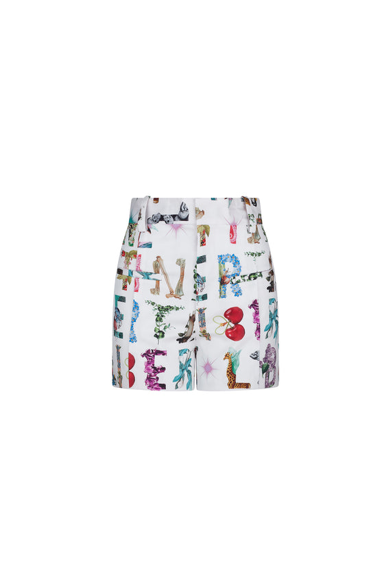 'WHITE DECO LETTERS' HIGH WAISTED SHORTS -  - Libertine